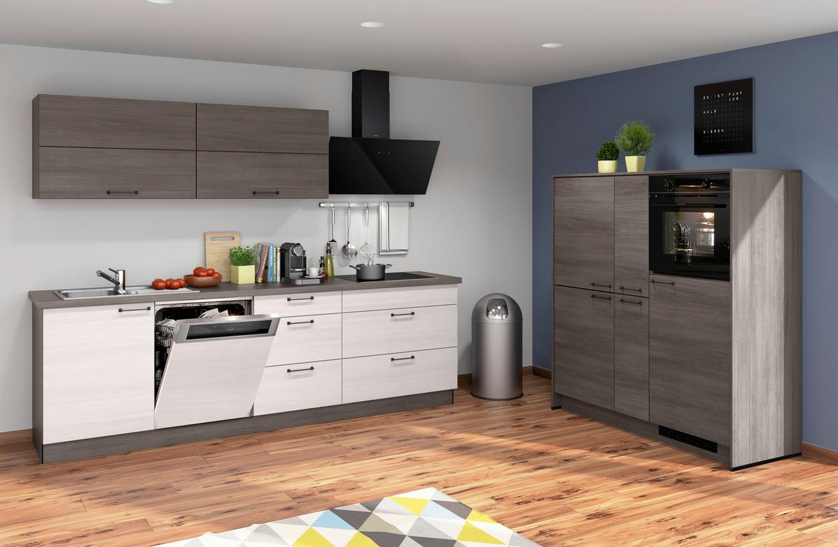 Küchenblock Plan o. Geräte Eiche - Eichefarben/Schwarz, MODERN, Holzwerkstoff/Metall (270/150cm) - Express-Kuechen