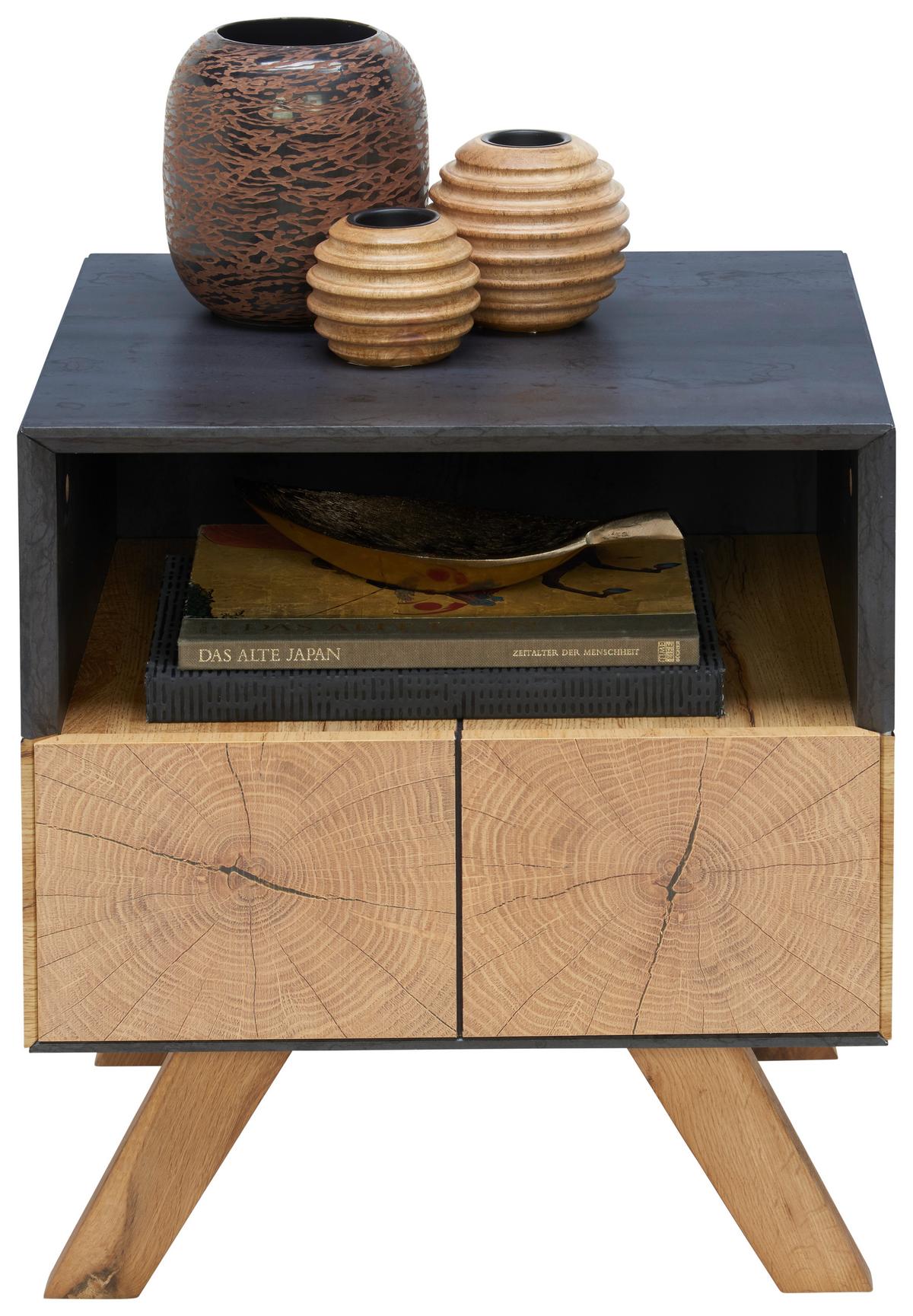 SZAFKA NOCNA KIK - kolor dębowy/ciemnoszary, Design, materiał drewnopochodny/drewno (45/50/40cm) - Carryhome