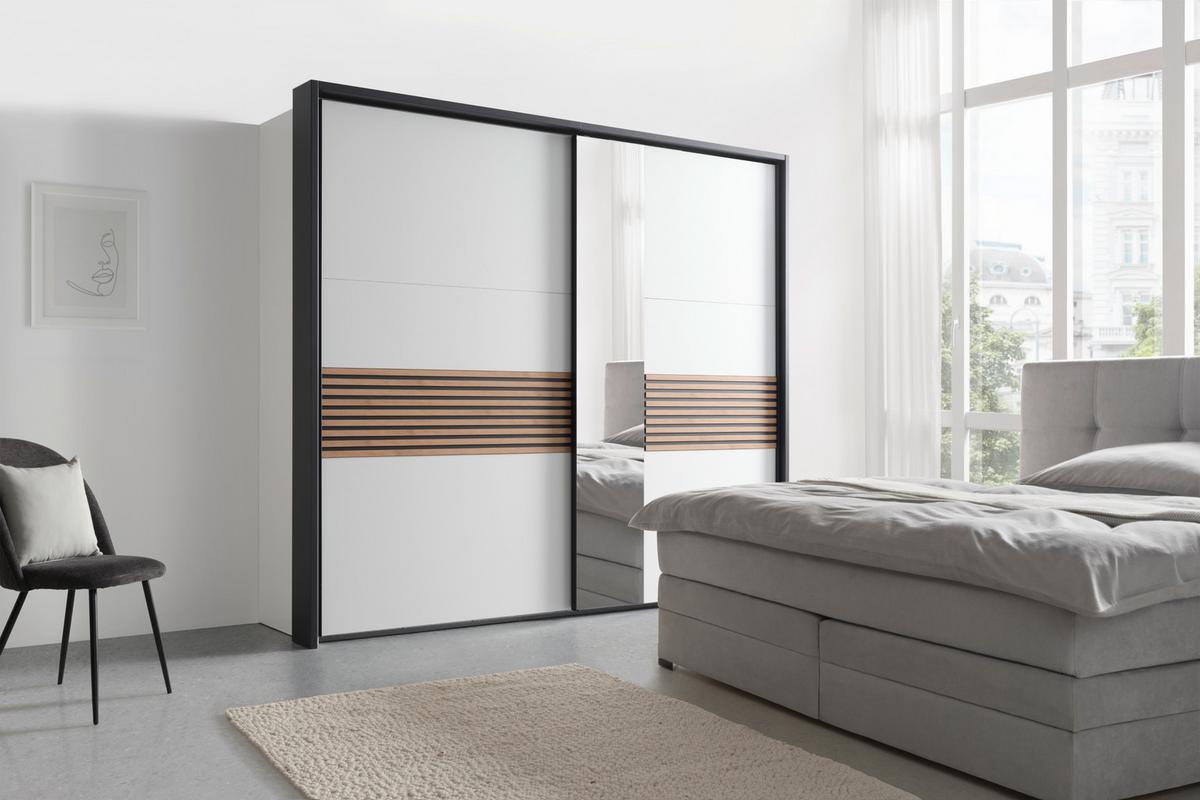 Omara Z Drsnimi Vrati Leo - črna/bela, Konvencionalno, kovina/steklo (250/216/65cm) - Premium Living