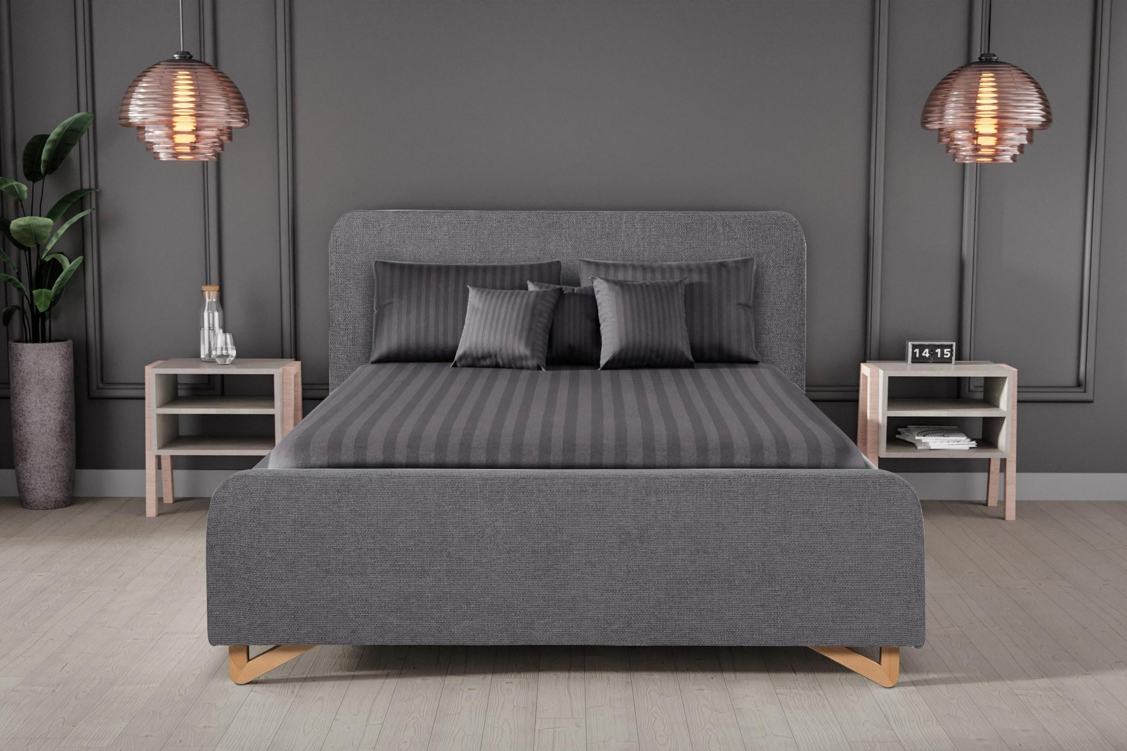 Oblazinjena Postelja Flamingo, Antracit, 180x200cm - svetlo rjava/črna, Moderno, kovina/umetna masa (180/200cm) - MID.YOU