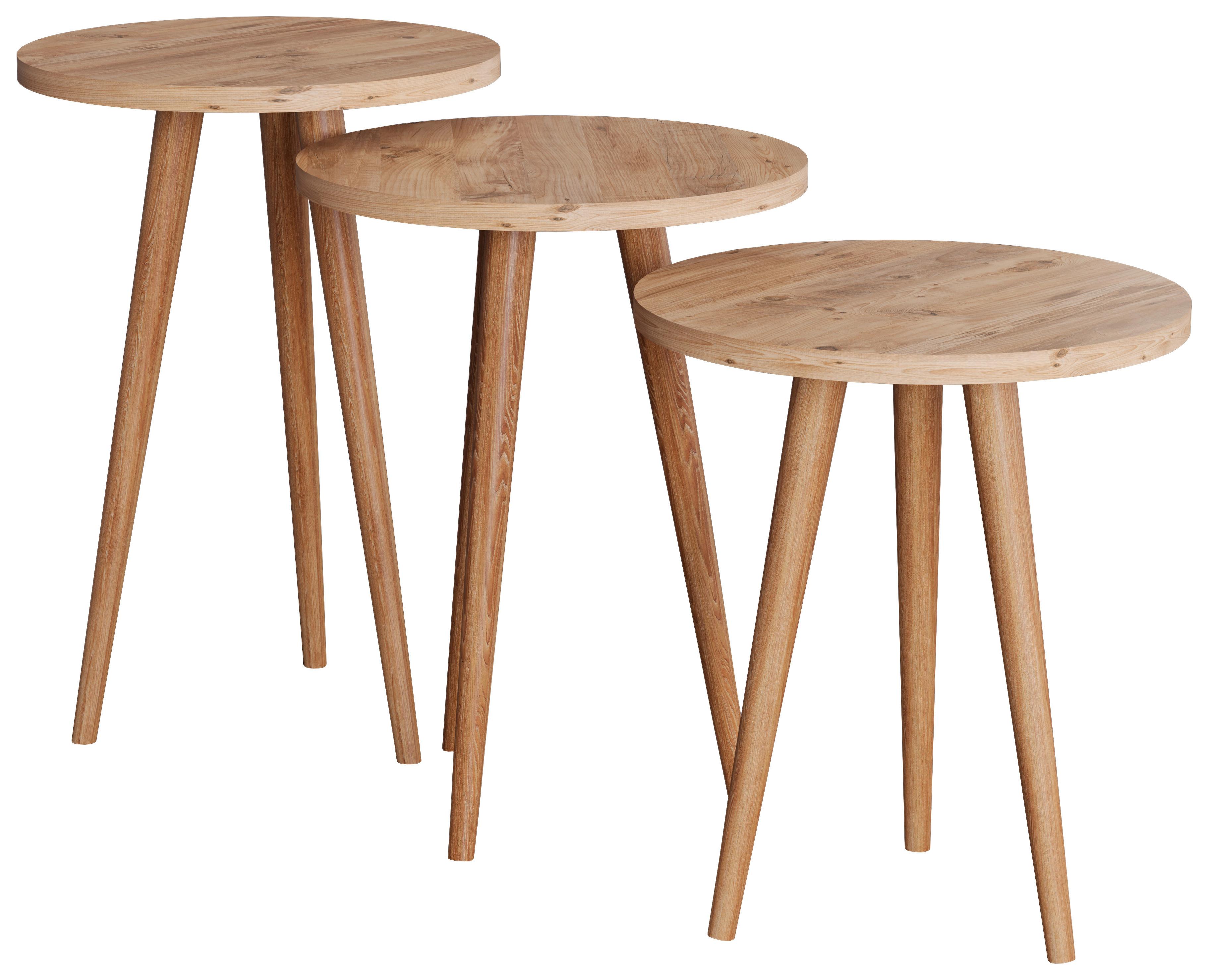 BEISTELLTISCHSET BARILO - Honigeiche, Design, Holzwerkstoff (34/34/42-47-52cm) - MID.YOU