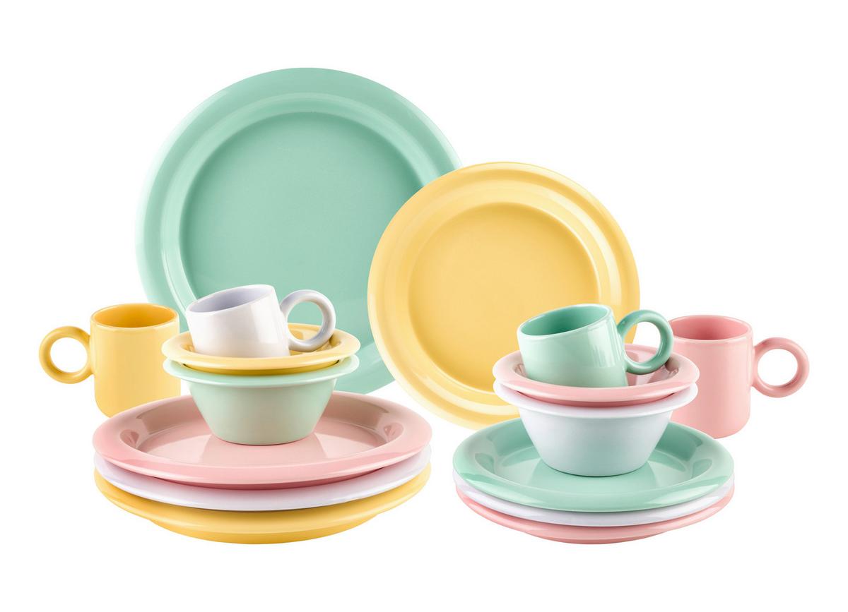 Kombiservice Candy Pastelfarben, 16-teilig - Gelb/Rot, LIFESTYLE, Keramik - Mömax