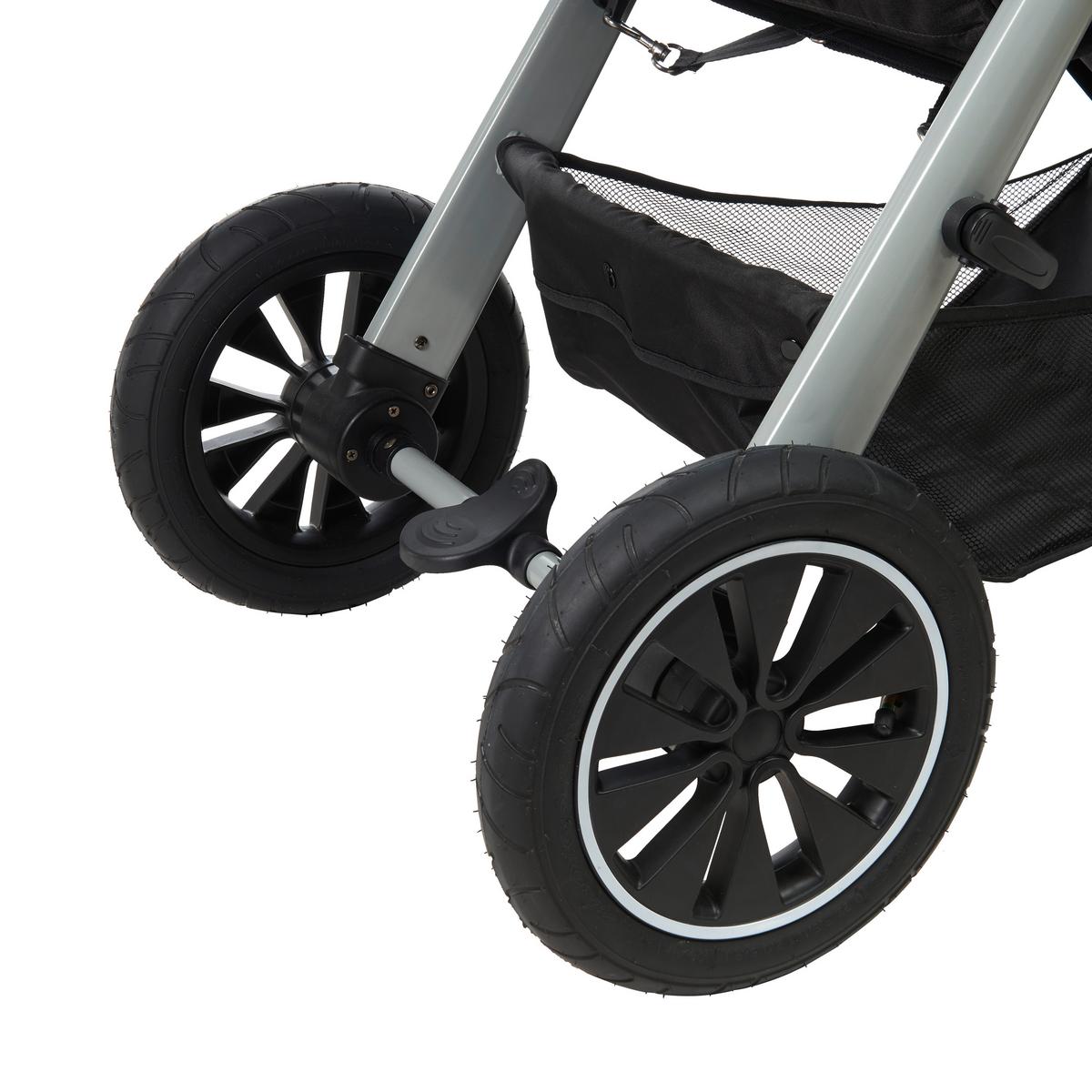 WÓZEK SPACEROWY SMART - ciemnoszary/kolor aluminiowy, Trend, metal/tkanina (115/56/105cm) - Jimmylee