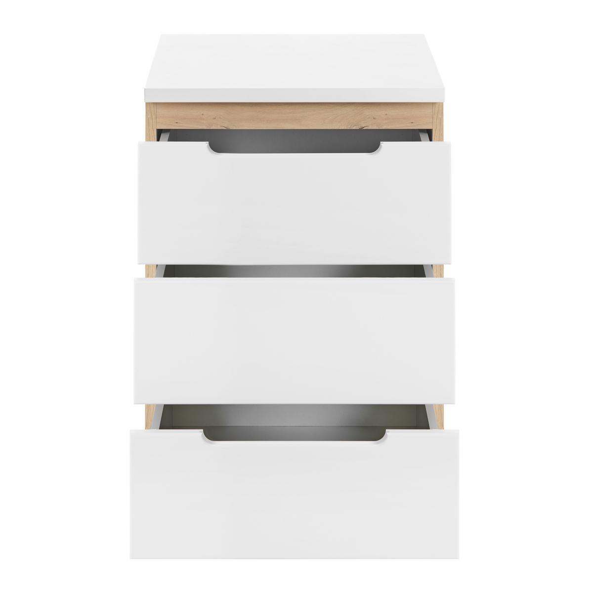 Rollcontainer Dallas Weiß/Eiche Artisan - Silberfarben/Weiß, MODERN, Holzwerkstoff (45/66/55cm) - Mömax