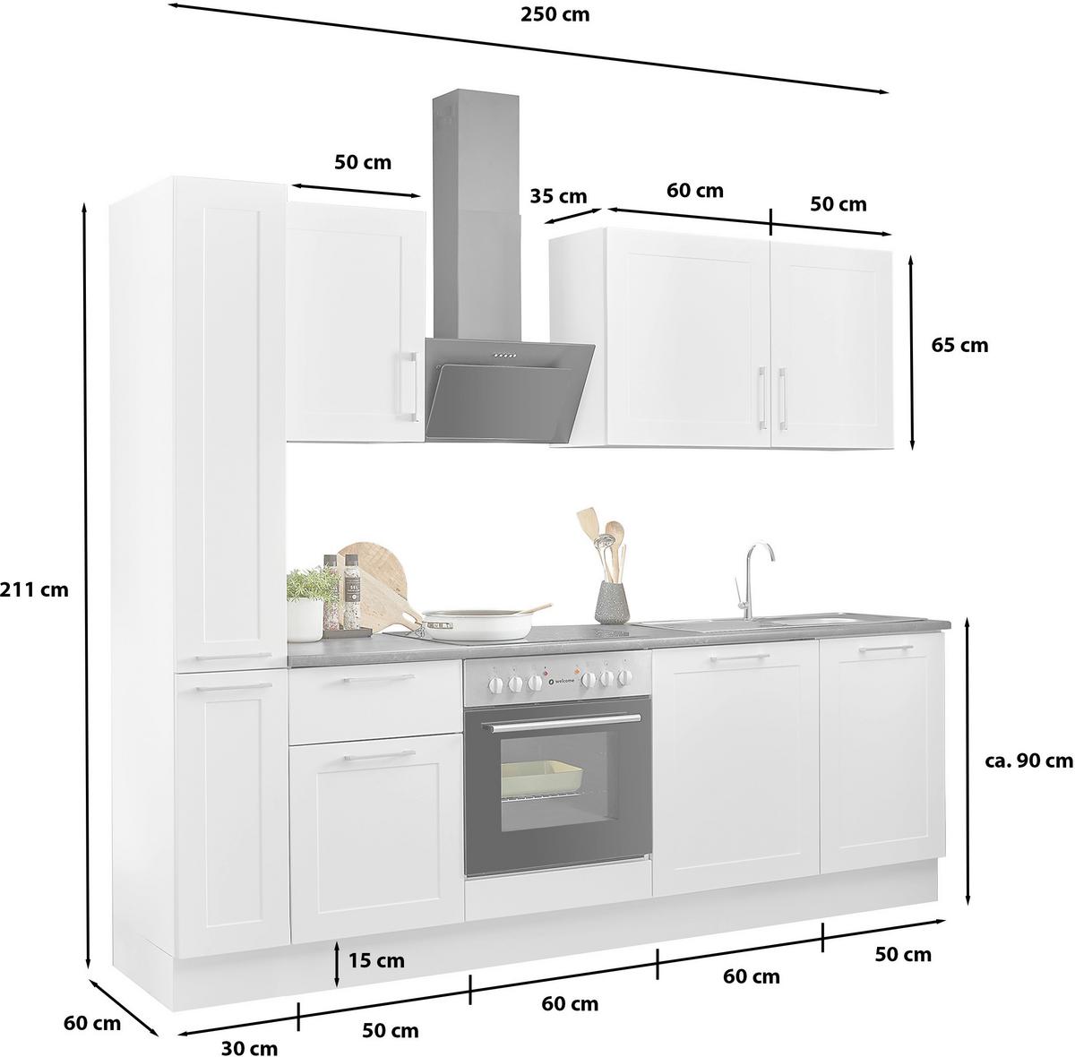 Küchenblock Marseille mit Geräten ca. 250 cm Weiß - Chromfarben/Anthrazit, Design, Holzwerkstoff/Metall (250cm) - P & B