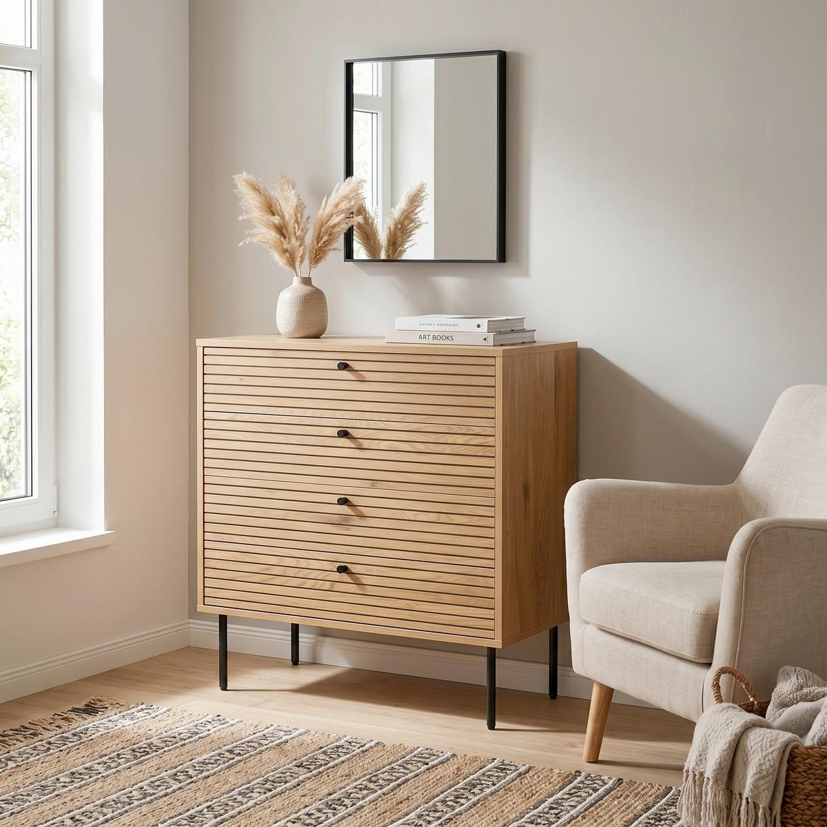 Kommode Linno Eichefarben - Eichefarben/Schwarz, MODERN, Holzwerkstoff/Metall (80/85/40cm) - MID.YOU