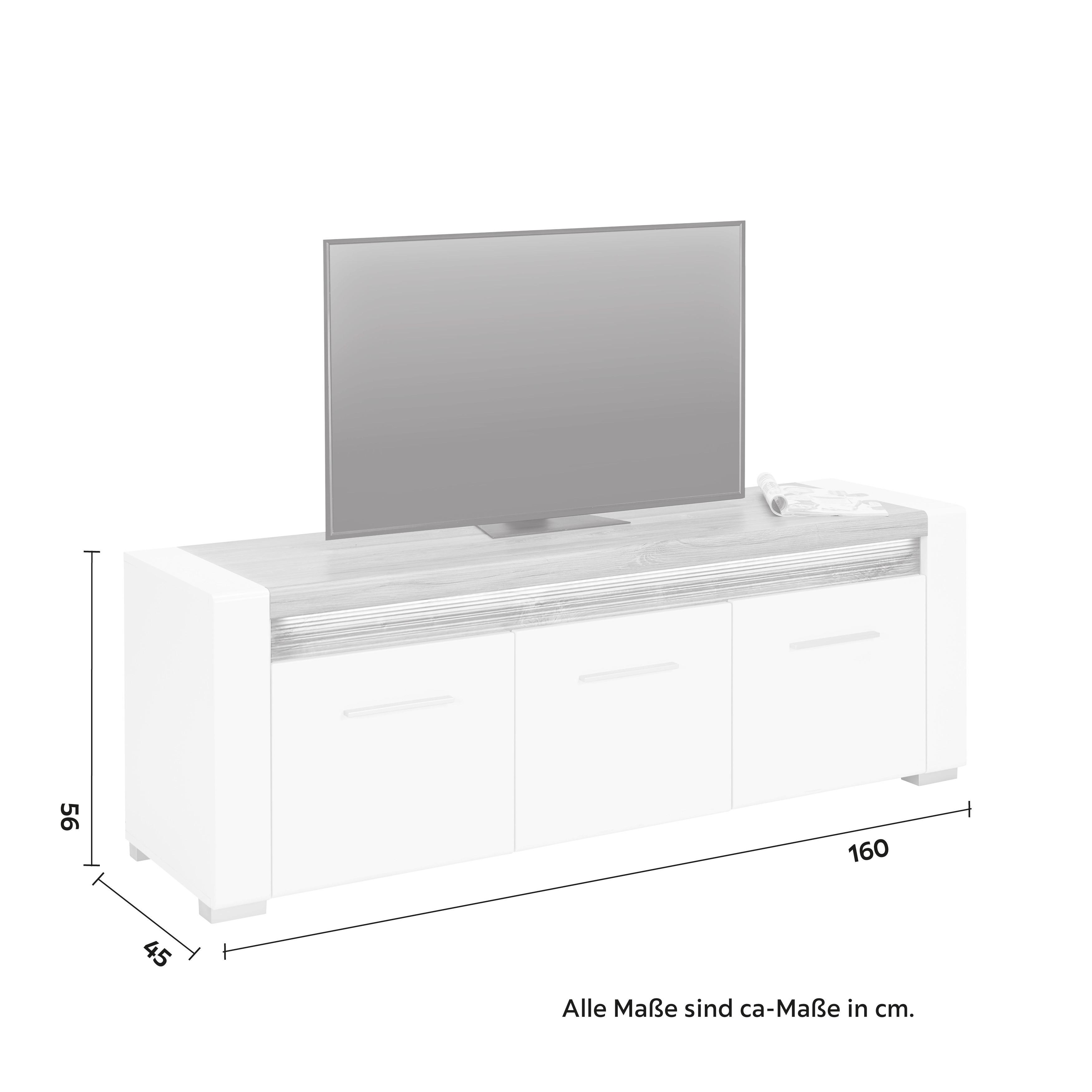 TV-Element in Weiss Hochglanz - Chromfarben/Weiss, Modern, Holzwerkstoff/Kunststoff (160/56/45cm) - Modern Living