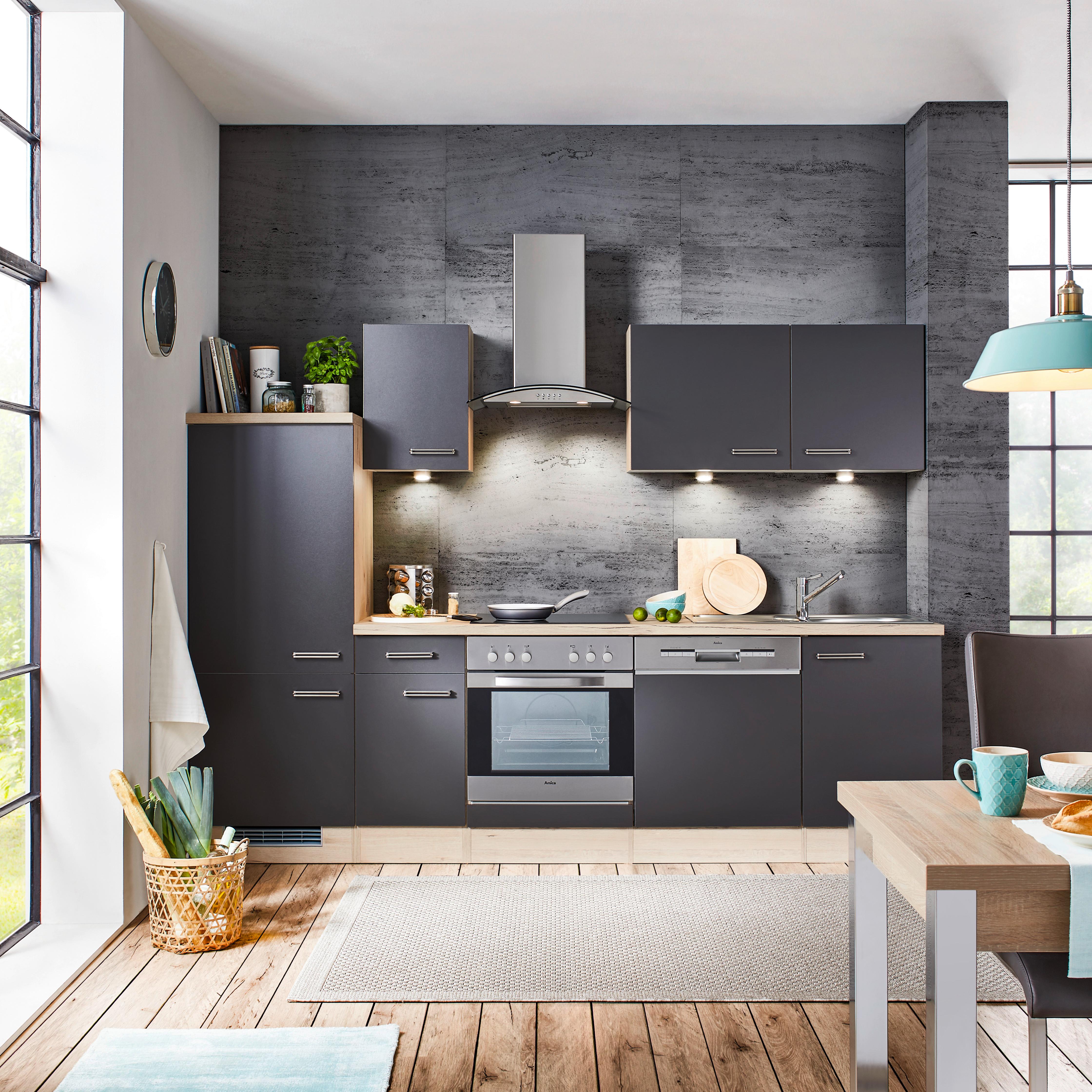 Küchenblock Milano Anthrazit/Eiche - Eichefarben/Anthrazit, MODERN, Holzwerkstoff (270cm) - FlexWell