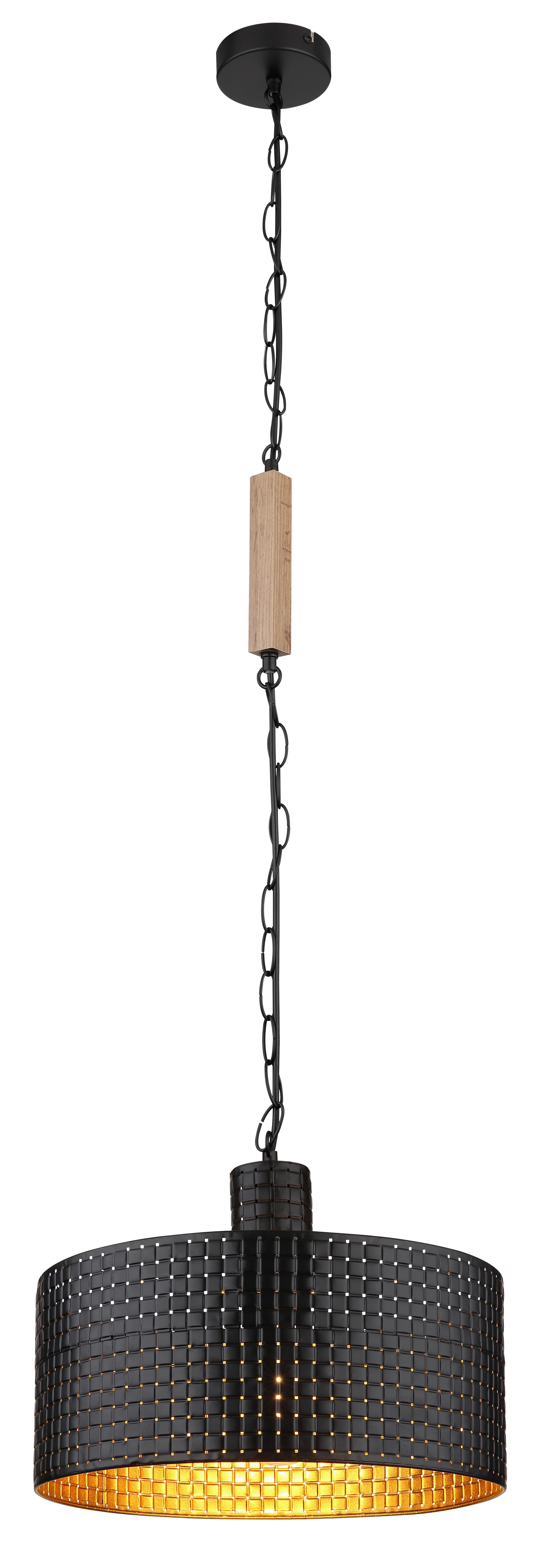 Hängeleuchte Rielly in Schwarz/Gold max. 60 Watt - Dunkelbraun/Goldfarben, Design, Holzwerkstoff/Kunststoff (140/25/120cm) - Globo