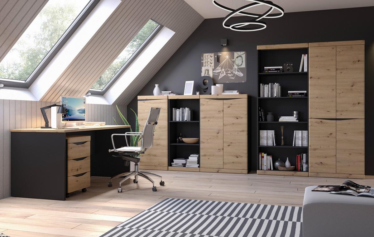 Omara Turino, Antracit, Barva Hrasta - antracit/hrast artisan, Trend, leseni material (75,8/196,5/39,9cm)