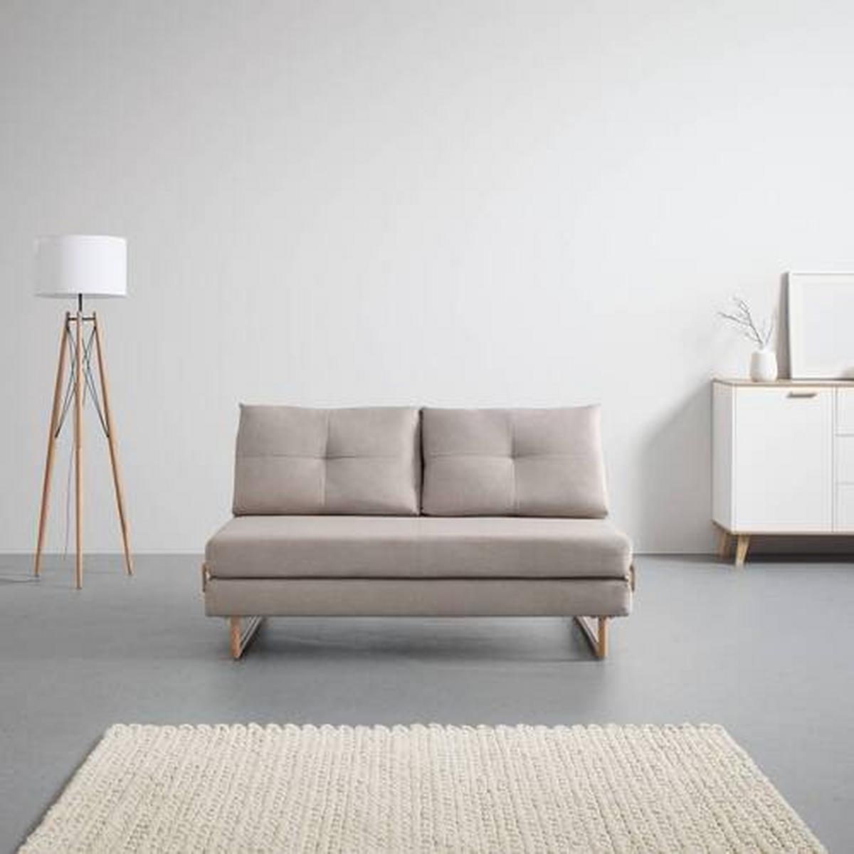 Schlafsofa "Malic", beige, Webstoff - Eichefarben/Beige, MODERN, Textil/Metall (150/84/90cm) - Bessagi Home