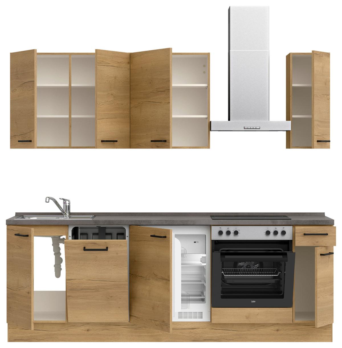 Küchenblock Structura Low m. Geräten Eiche - Schieferfarben/Eichefarben, MODERN, Holzwerkstoff/Metall (240cm) - Nobilia