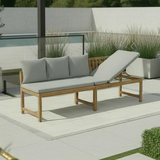 Gartenbank Junoa Grau Akazie/Outdoorstoff - Akaziefarben/Grau, MODERN, Holz/Textil (200/75/60cm) - Bessagi Garden