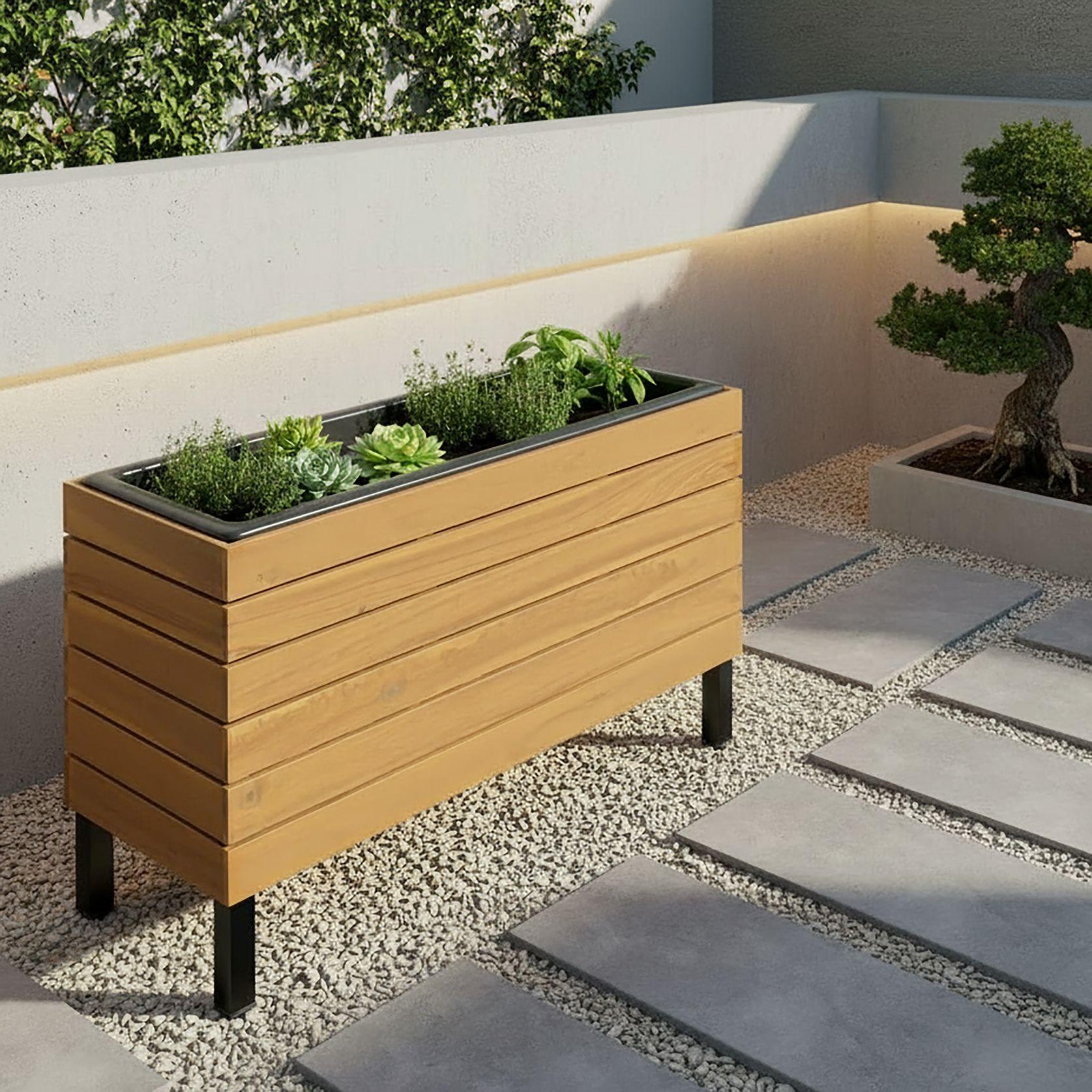 Hochbeet Marlo Echtholz massiv ca. 69x41x26 cm - Schwarz/Akaziefarben, MODERN, Holz/Kunststoff (69/41/26cm) - Bessagi Garden