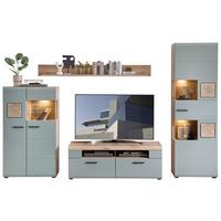 Wohnwand Fun Plus II Grün/Eichefarben - Chromfarben/Eichefarben, MODERN, Holzwerkstoff/Metall (315/205/47cm) - Mömax