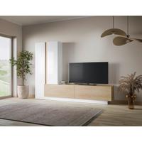 Ansamblu mobilier cameră de zi MILAZZO - alb/culoare lemn stejar, Modern, material pe bază de lemn (260/190,5/39,6cm) - Modern Living