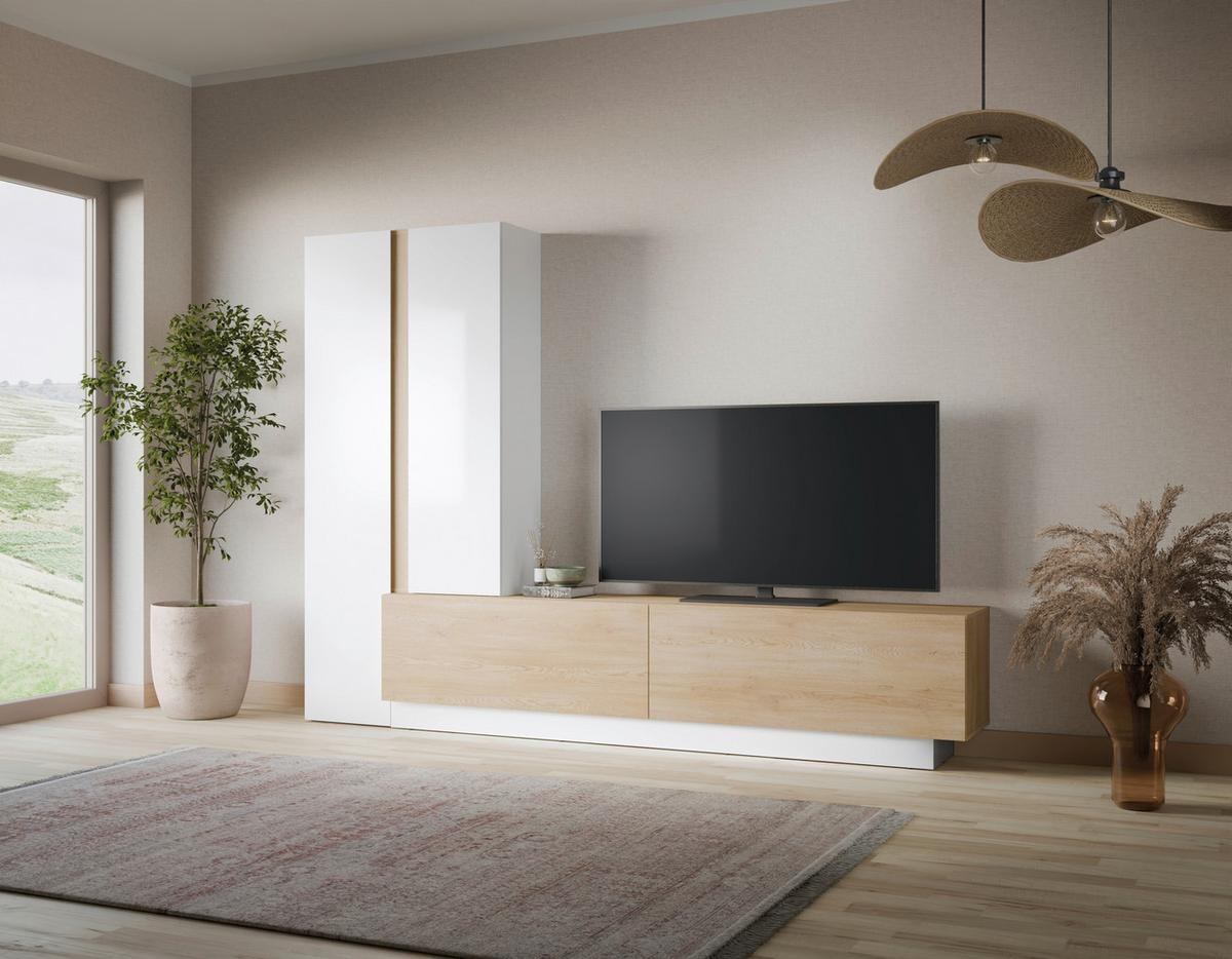 Ansamblu mobilier cameră de zi MILAZZO - alb/culoare lemn stejar, Modern, material pe bază de lemn (260/190,5/39,6cm) - Modern Living