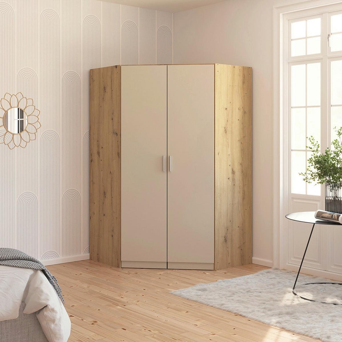Drehtürenschrank Celle-Super Weiß/Eiche Artisan - Alufarben/Eiche Artisan, KONVENTIONELL, Holzwerkstoff/Kunststoff (117/197/117cm) - Mömax