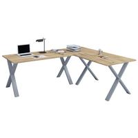 Kotna Pisalna Miza Lona, Barva Hrasta, Srebrna, 160x160cm - srebrne barve/medeni hrast, Moderno, kovina/leseni material (160/160/76cm) - MID.YOU