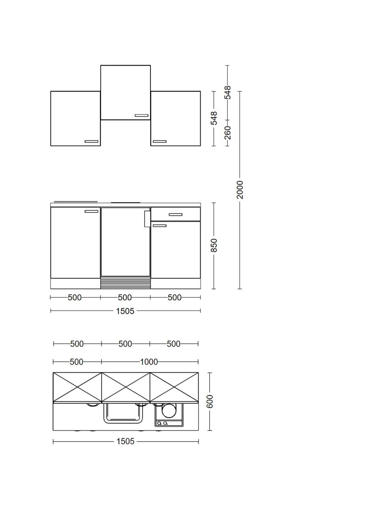 Miniküche Samoa Weiß/Eichefarben - Alufarben/Weiß, MODERN, Holzwerkstoff/Kunststoff (150,5cm) - FlexWell