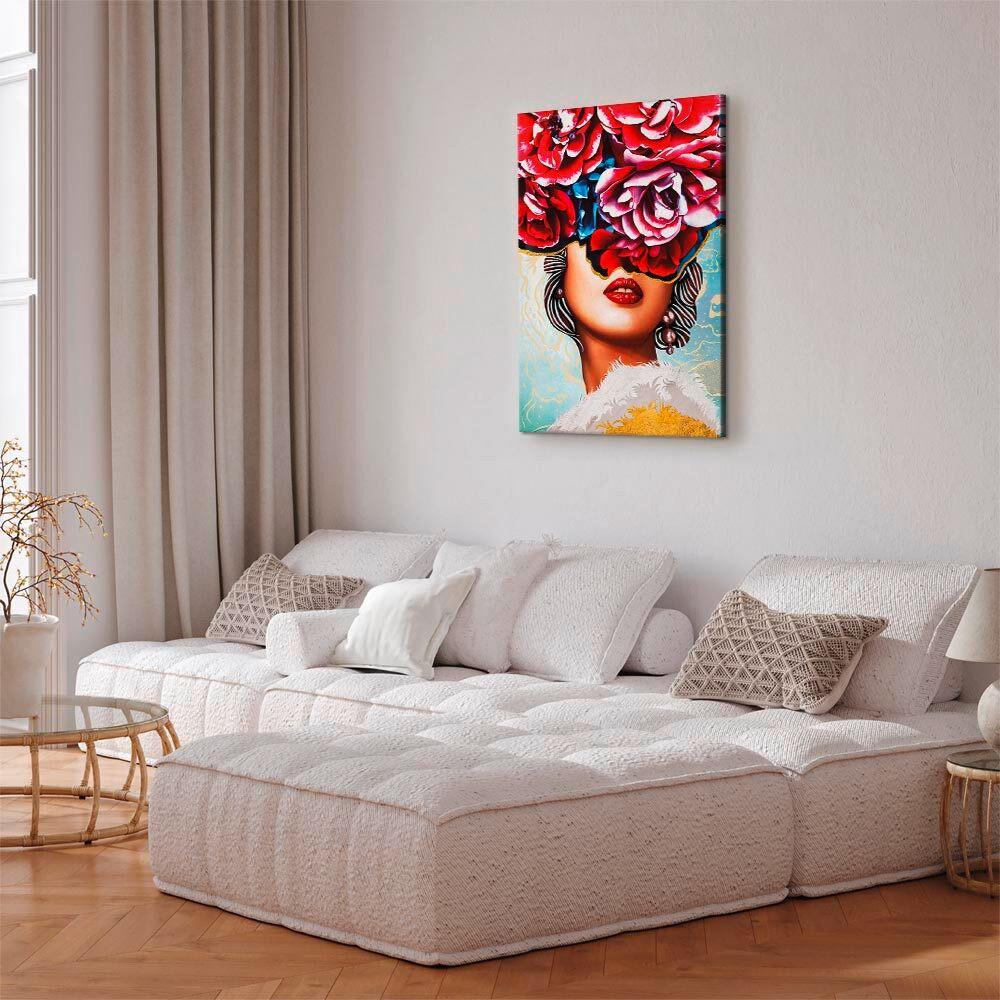 Slika Na Platnu Sweet Lips - roza/svetlo modra, Basics, tekstil/les (80/120/1.2cm) - artgeist