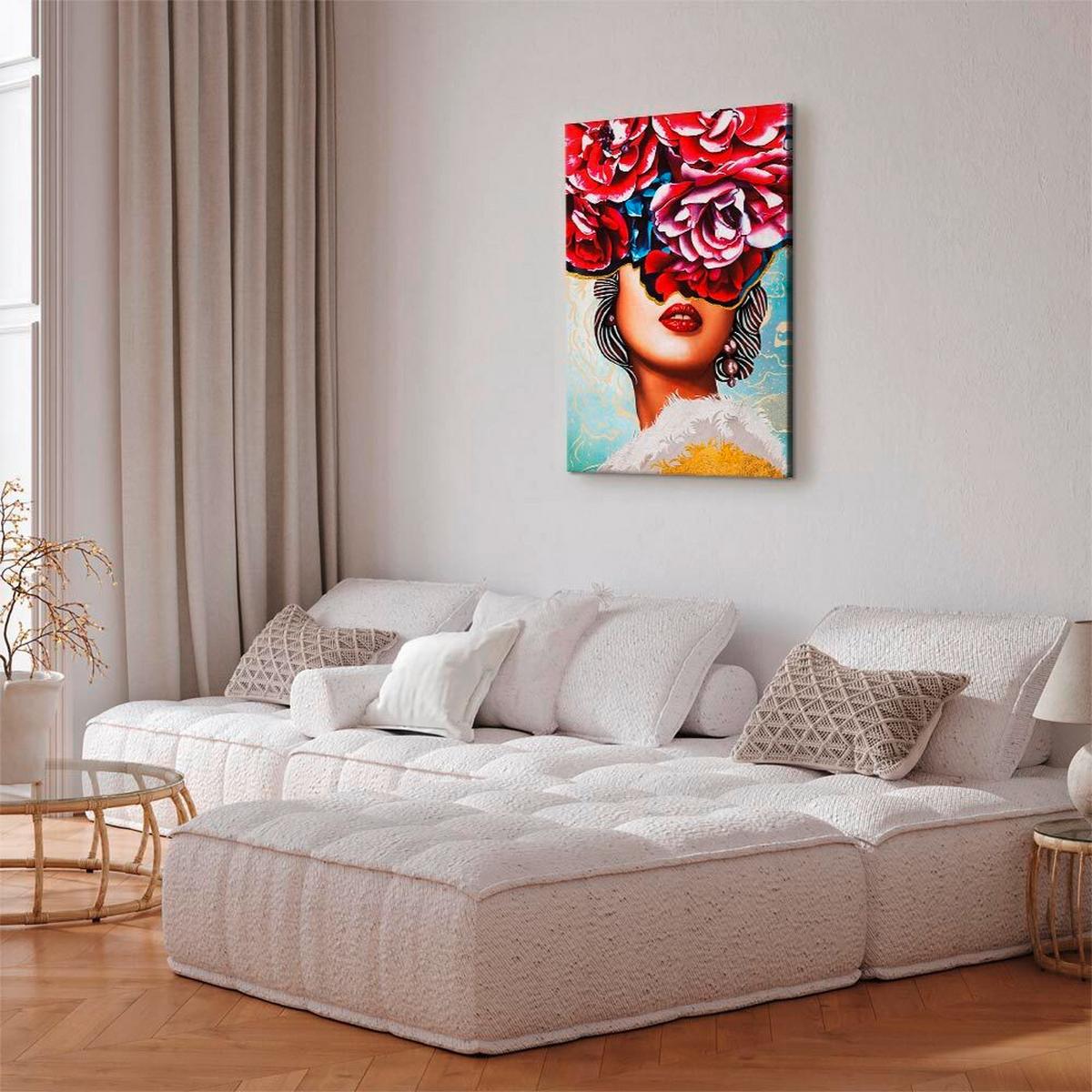 Slika Na Platnu Sweet Lips - roza/svetlo modra, Basics, tekstil/les (80/120/1.2cm) - artgeist