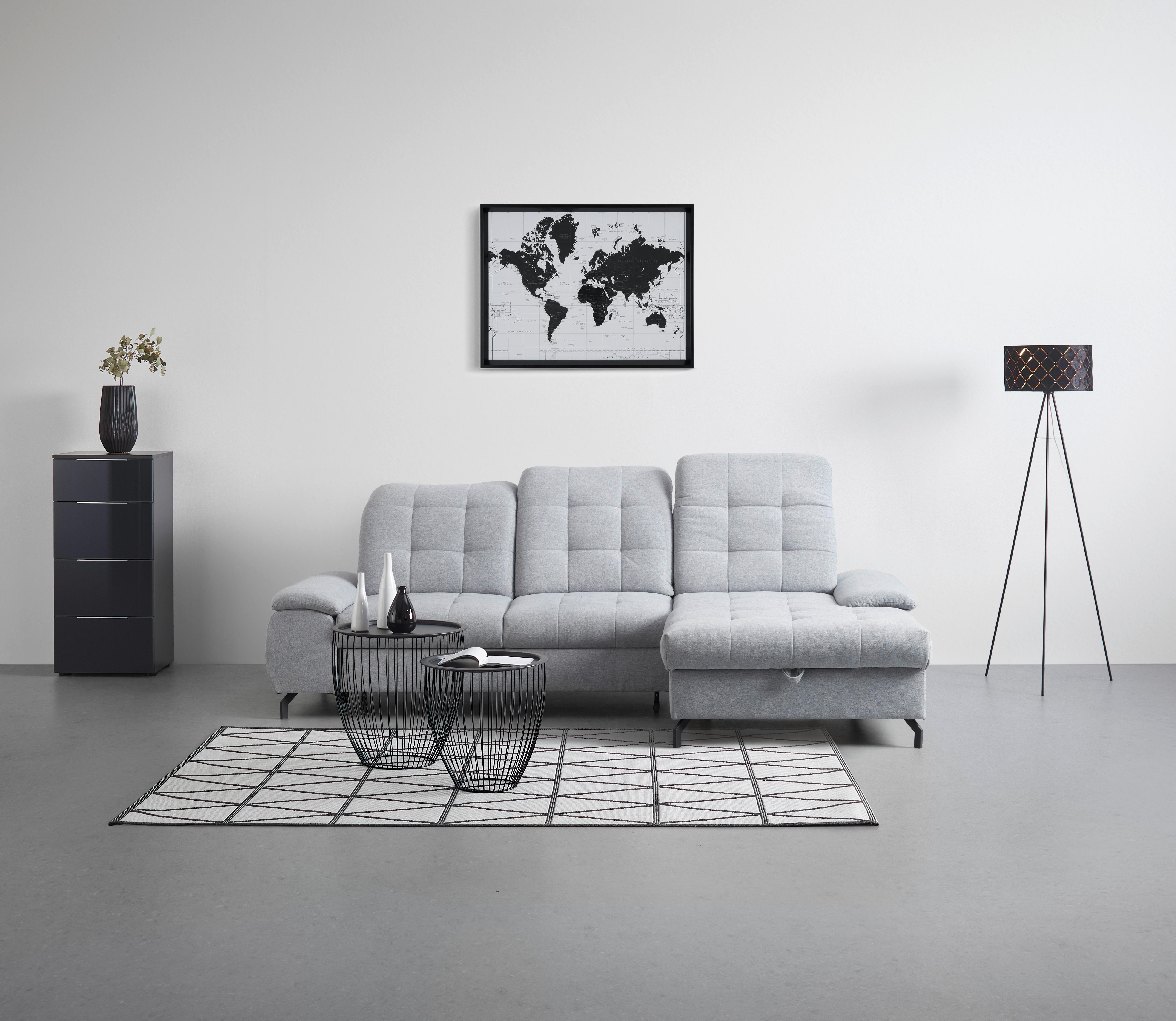 Sedežna Garnitura Como Mini, Siva, Ležišče, Predal, Desna - siva, Moderno, kovina (263/106/167cm) - Mömax