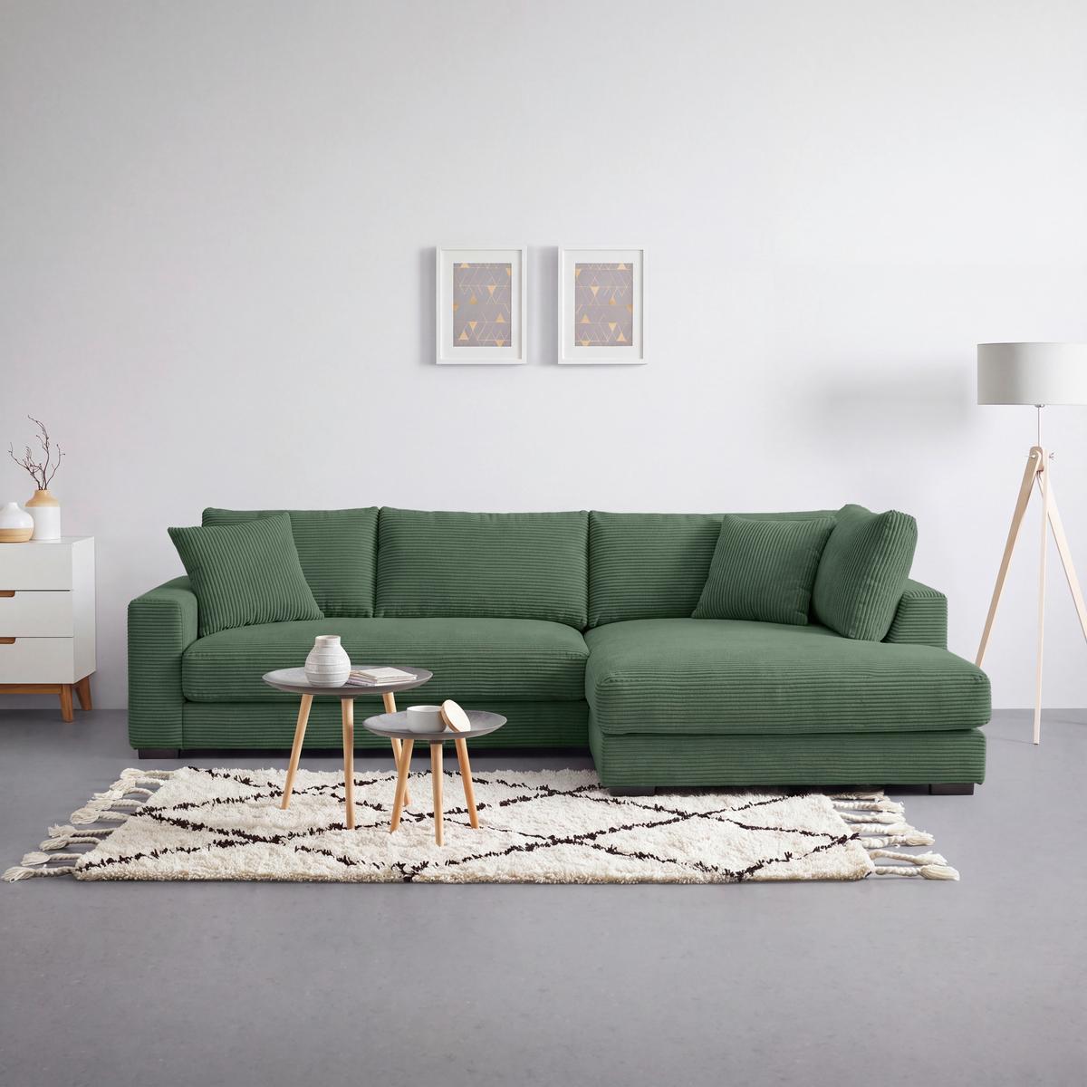 Ecksofa Pedro Dunkelgrün - Dunkelgrün/Schwarz, MODERN, Kunststoff/Textil (300/190cm) - Mömax