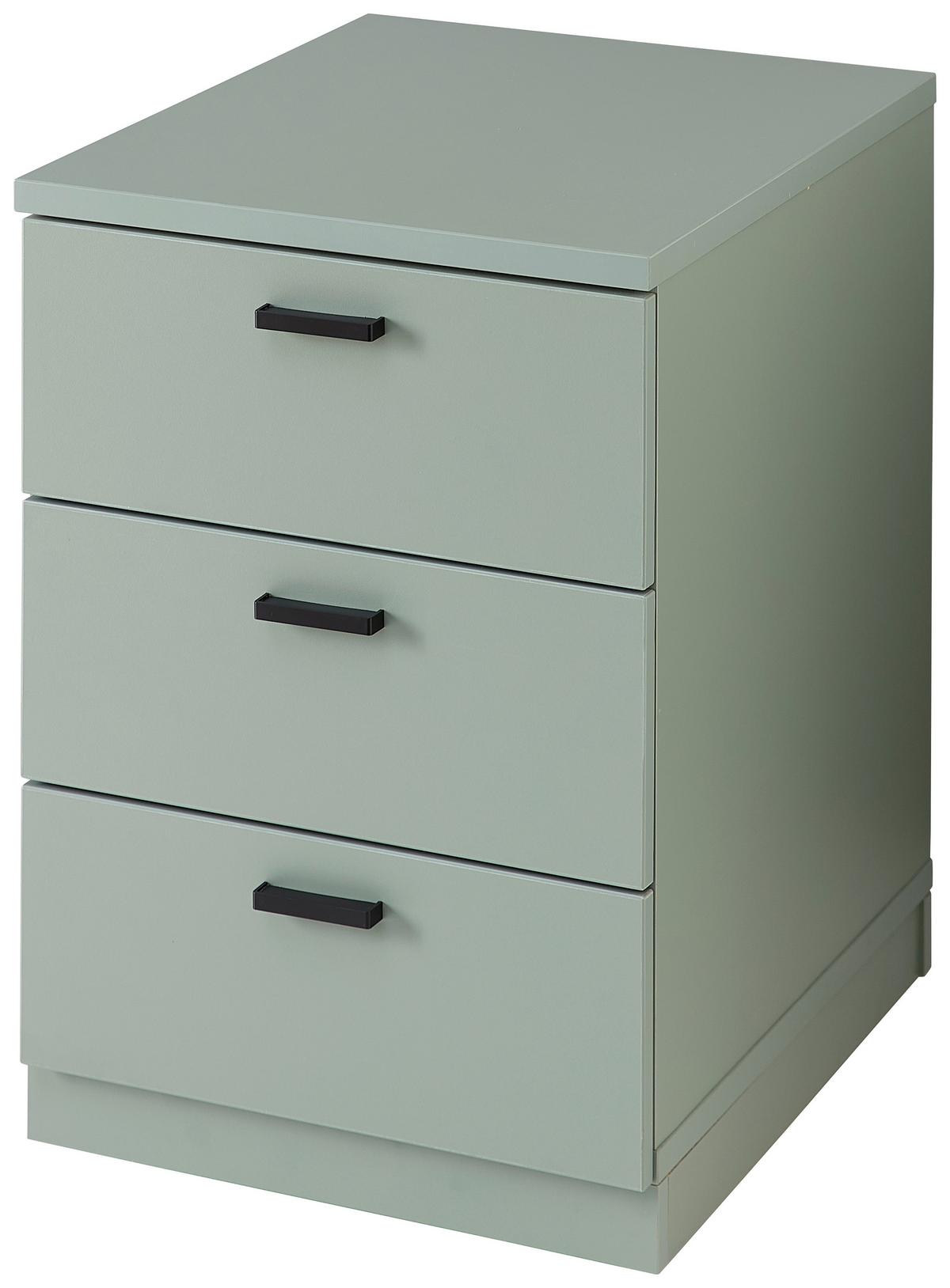 Rollcontainer Glenn Grün - Schwarz/Grün, MODERN, Holzwerkstoff/Kunststoff (45/66/55cm) - Mömax