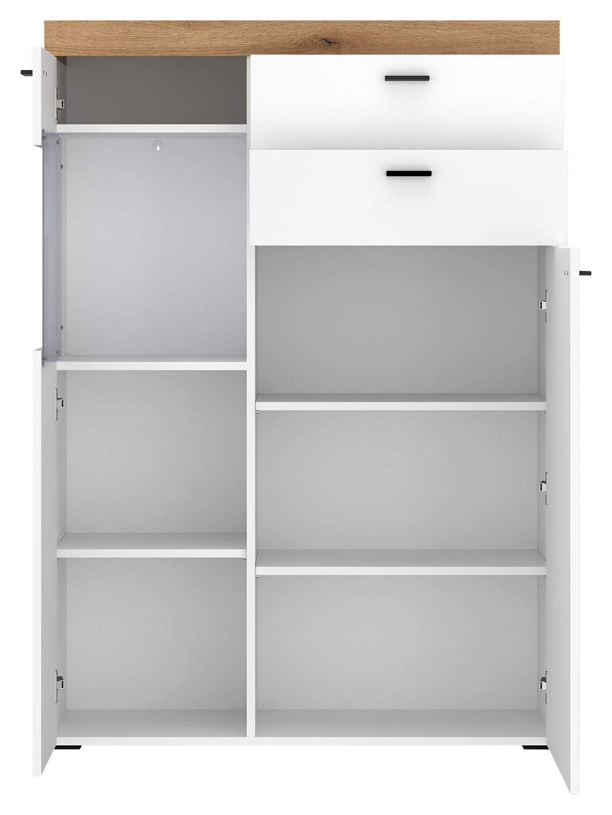 Highboard Kiro Alpinweiß/Artisan Eiche - Schwarz, MODERN, Glas/Holzwerkstoff (100/141/42cm) - Mömax