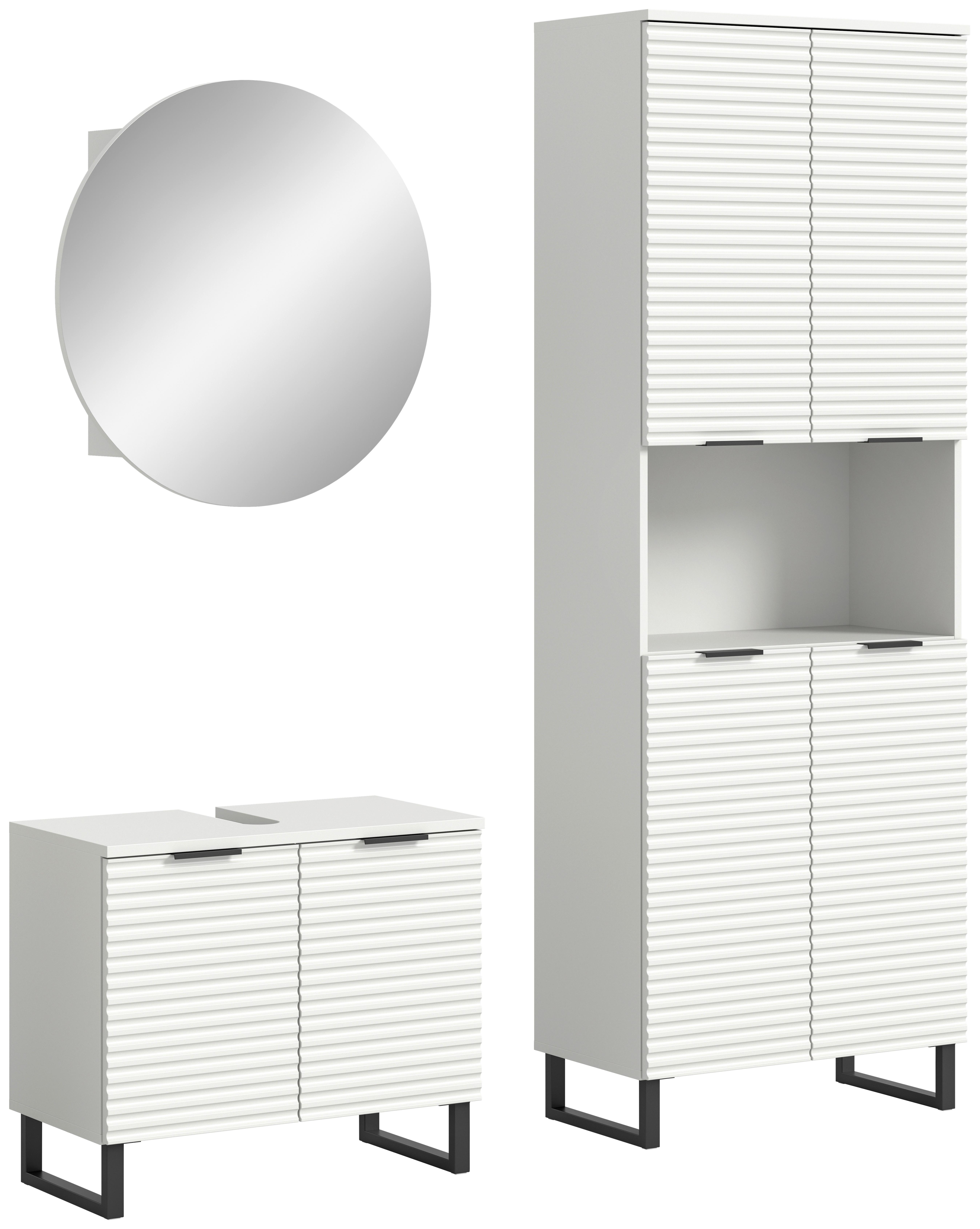 Badezimmer Riff 3-tlg. ca. 140 cm Weiß/Schwarz - Schwarz/Weiß, MODERN, Holzwerkstoff/Metall (140cm) - MID.YOU