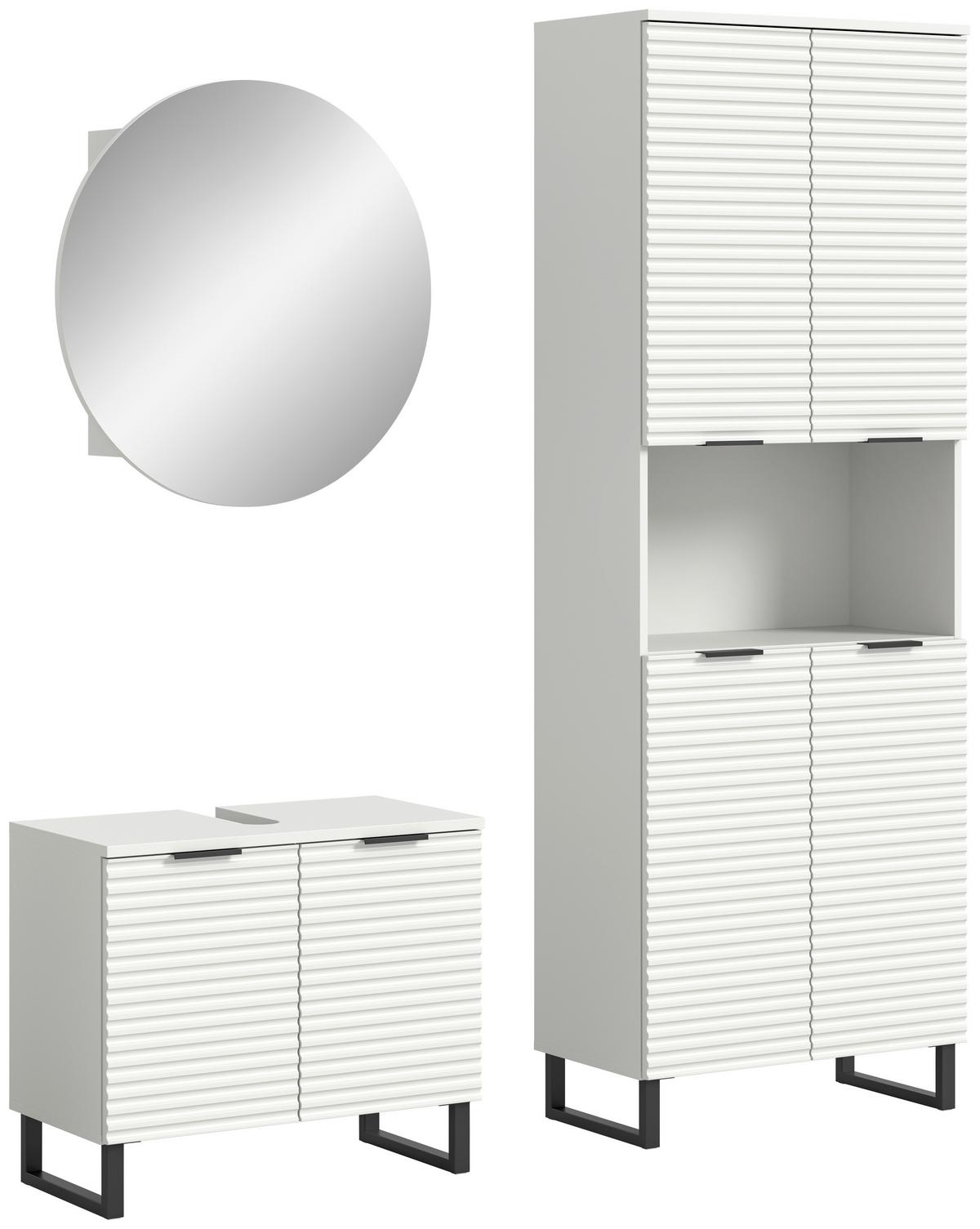 Badezimmer Riff 3-tlg. ca. 140 cm Weiß/Schwarz - Schwarz/Weiß, MODERN, Holzwerkstoff/Metall (140cm) - MID.YOU