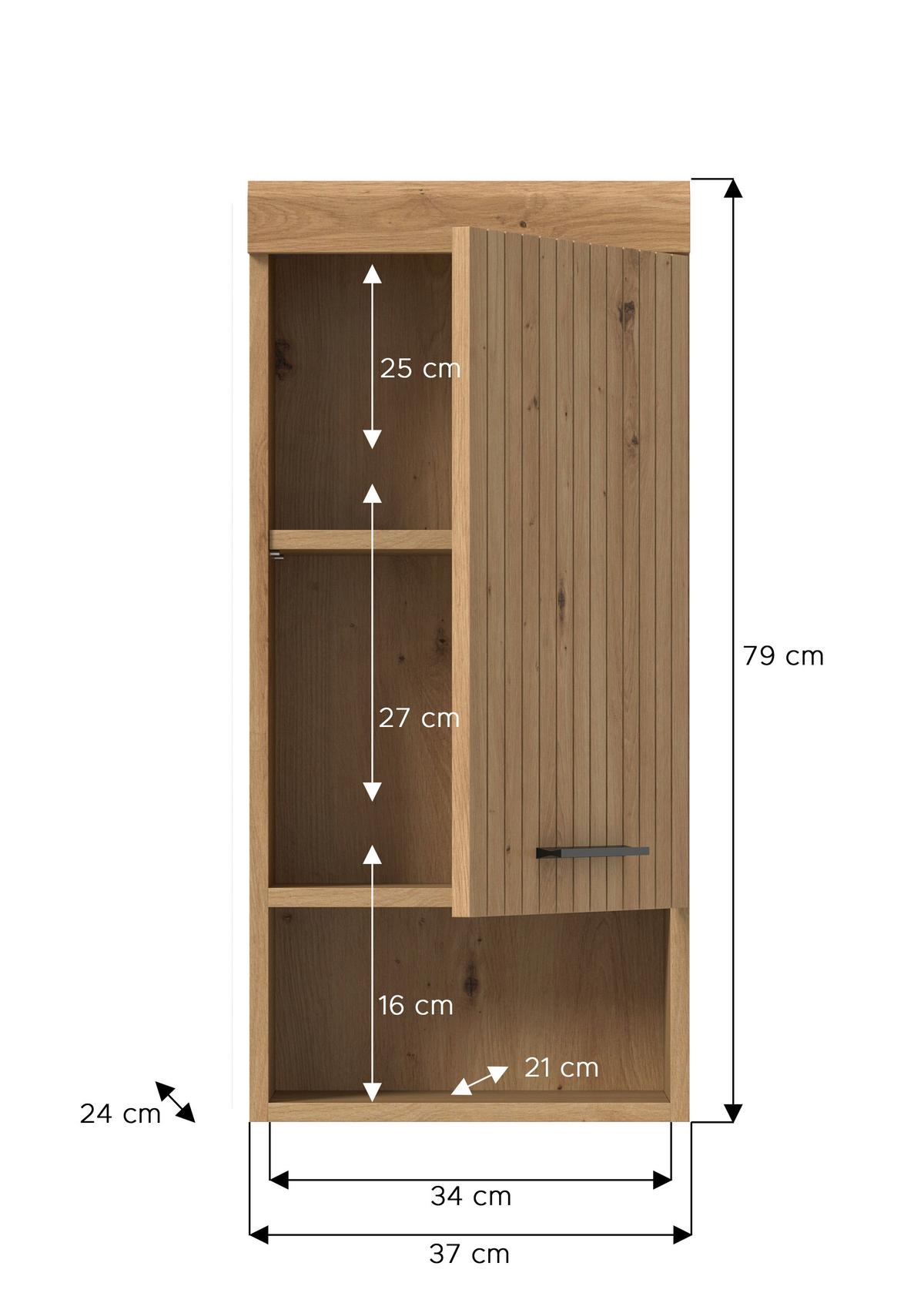 Hängeschrank Scout Eiche Artisan - Schwarz/Eiche Artisan, Trend, Holzwerkstoff/Kunststoff (37/79/24cm) - MID.YOU