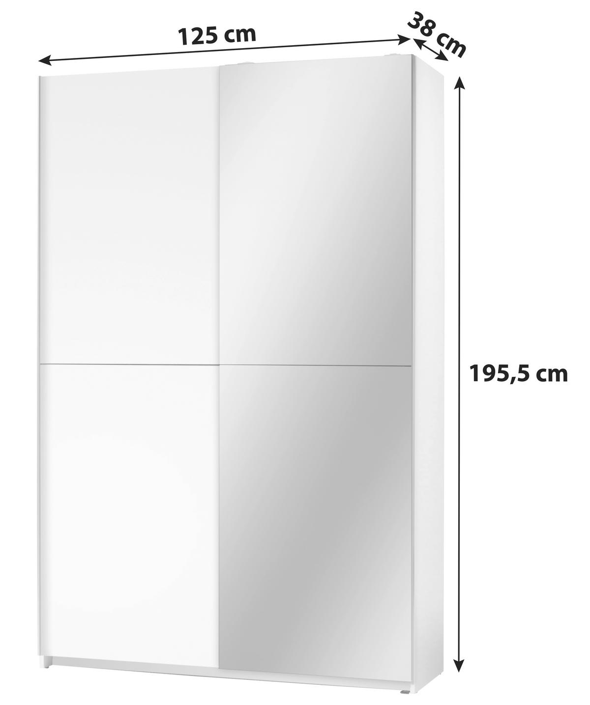 Ormar S Kliznim Vratima Slim - bijela/boje aluminija, Konvencionalno, drvni materijal (125/195,5/38cm) - Modern Living