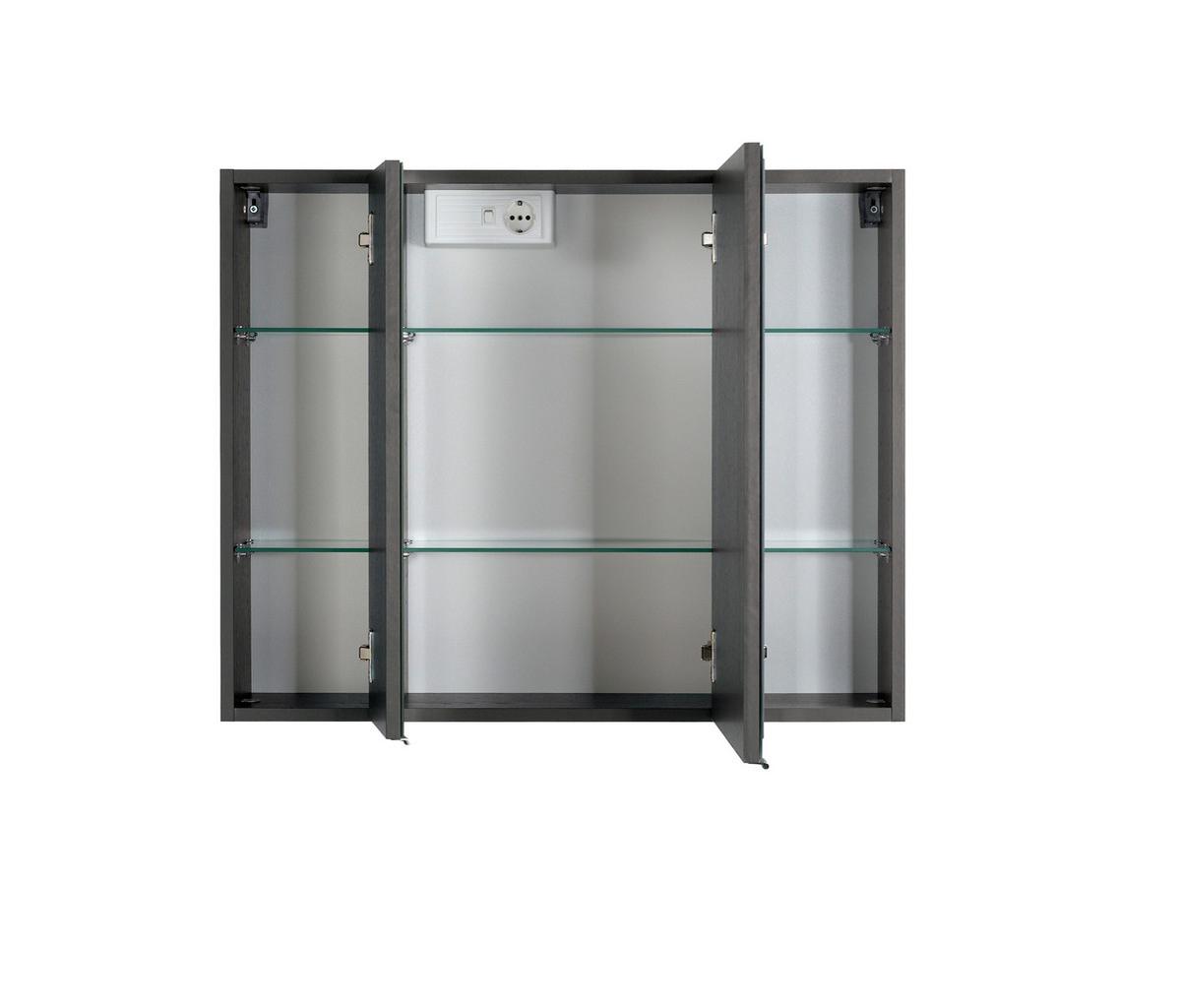 Spiegelschrank Cardiff 3-türig ca. 80x64 cm Graphitfarben - Chromfarben, KONVENTIONELL, Glas/Holzwerkstoff (80/64/20cm) - Held