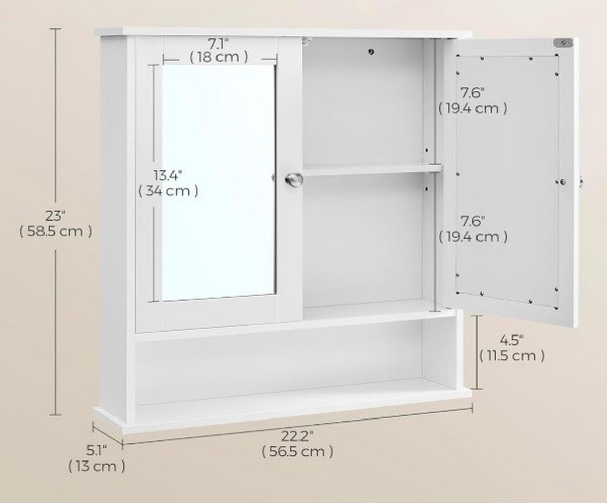 Spiegelschrank in Weiß ca. 56,2x58,5x13 cm - Silberfarben/Weiß, Trend, Glas/Holzwerkstoff (56,2/58,5/13cm) - MID.YOU