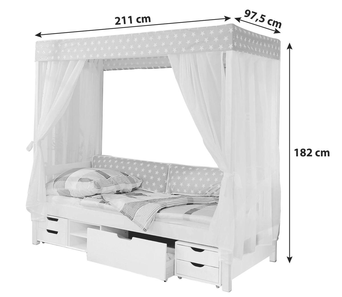 Postelja Z Baldahinom Lino, 90x200, Bela, Roza, Predali - roza/bela, Moderno, les (90/200cm) - MID.YOU