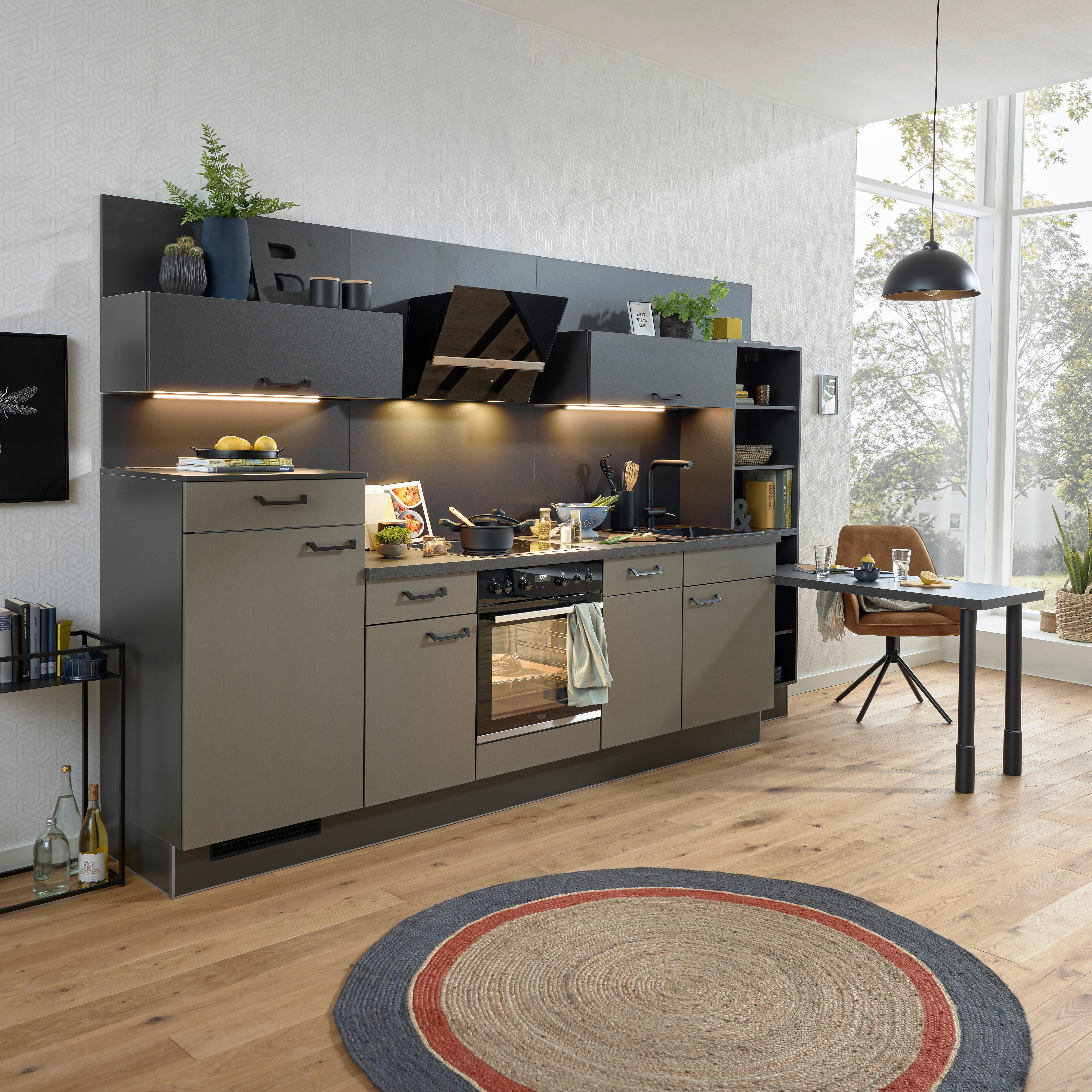 Küchenblock PN205/80 in Caviar/Grafit - Schlammfarben/Graphitfarben, MODERN, Holzwerkstoff (320cm) - Pino