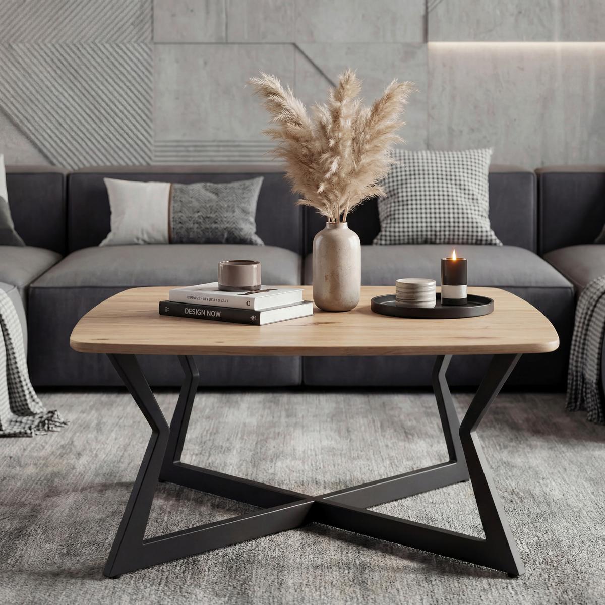 Couchtisch Wl7.638 - Schwarz/Braun, Design, Holzwerkstoff/Metall (75/75/40cm) - Livetastic
