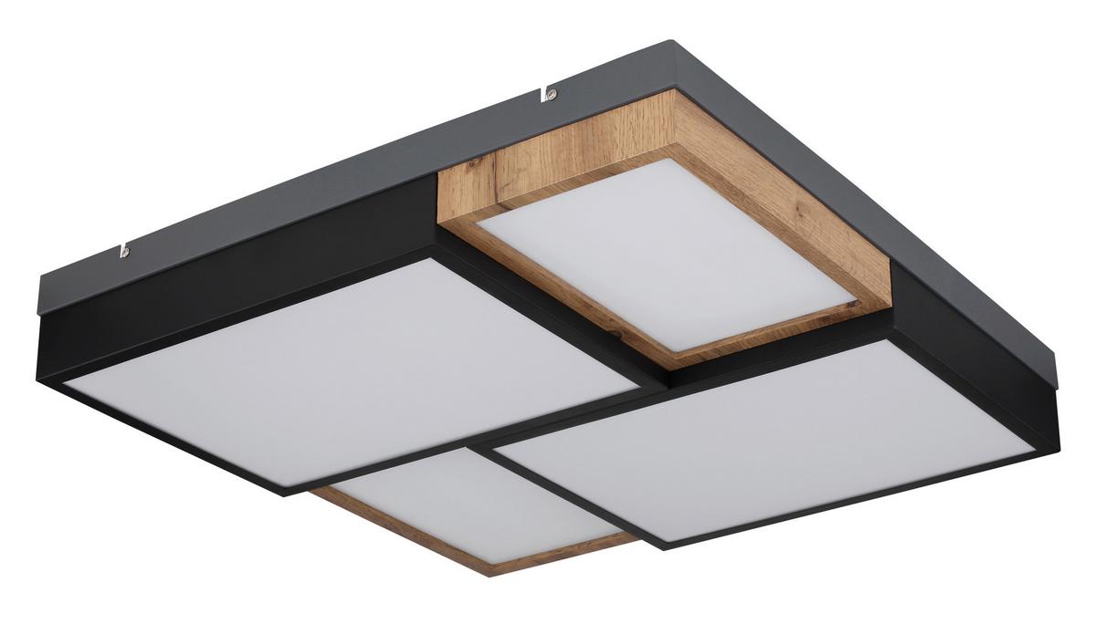 LED-Deckenleuchte Gundi Schwarz/Weiß max. 50 Watt - Opal/Schwarz, Natur, Holzwerkstoff/Kunststoff (60/60/9cm) - Globo