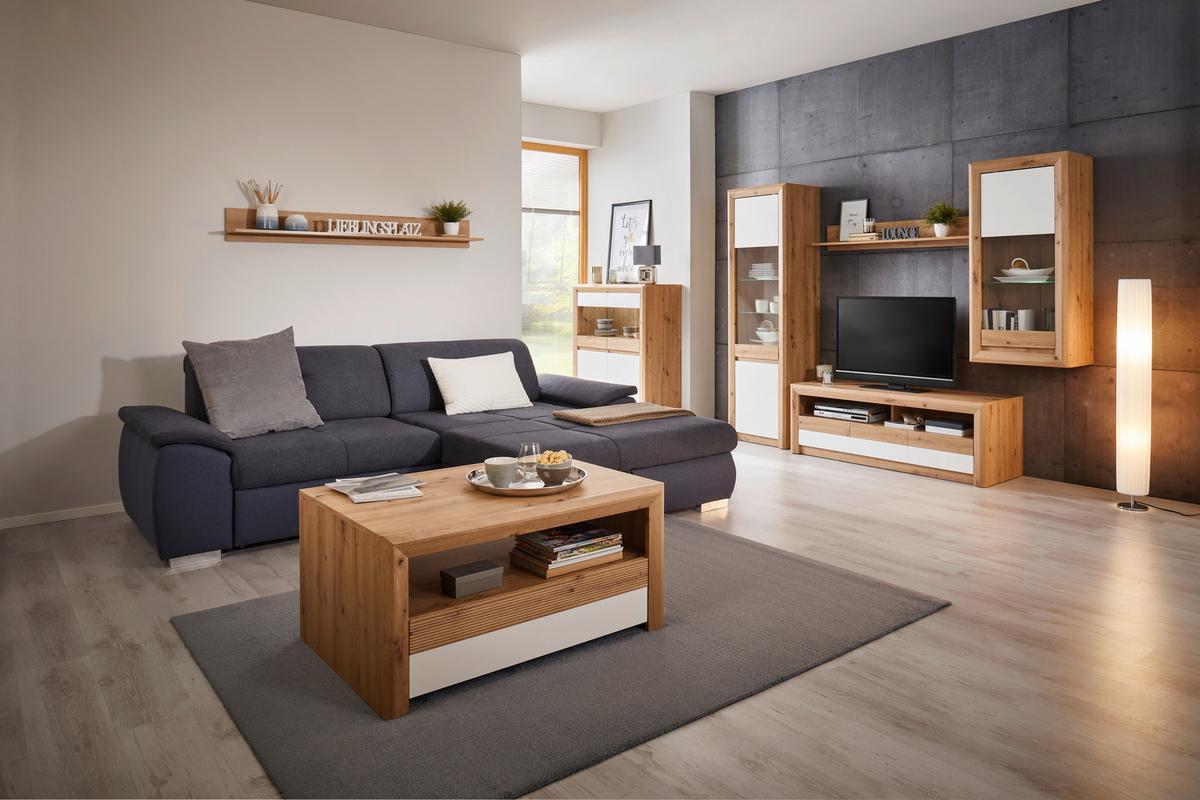 Vitrină KASHMIR NEW - alb/culoare lemn stejar, Modern, material pe bază de lemn (57/192/41cm) - Modern Living