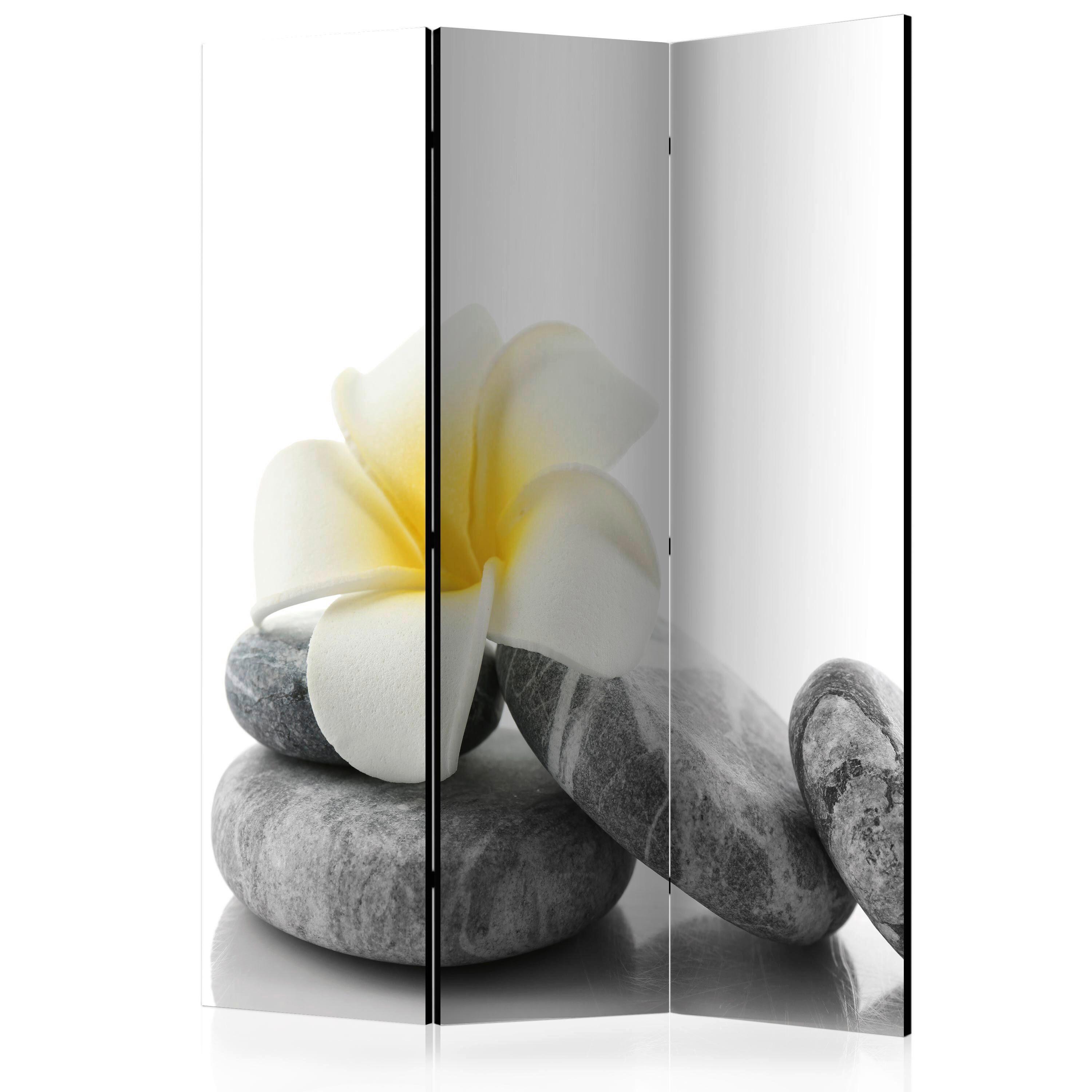 Paravan White Lotus, 3-Delni, Dvostranski - rumena/bela, Basics, tekstil/les (135/172/3cm) - artgeist