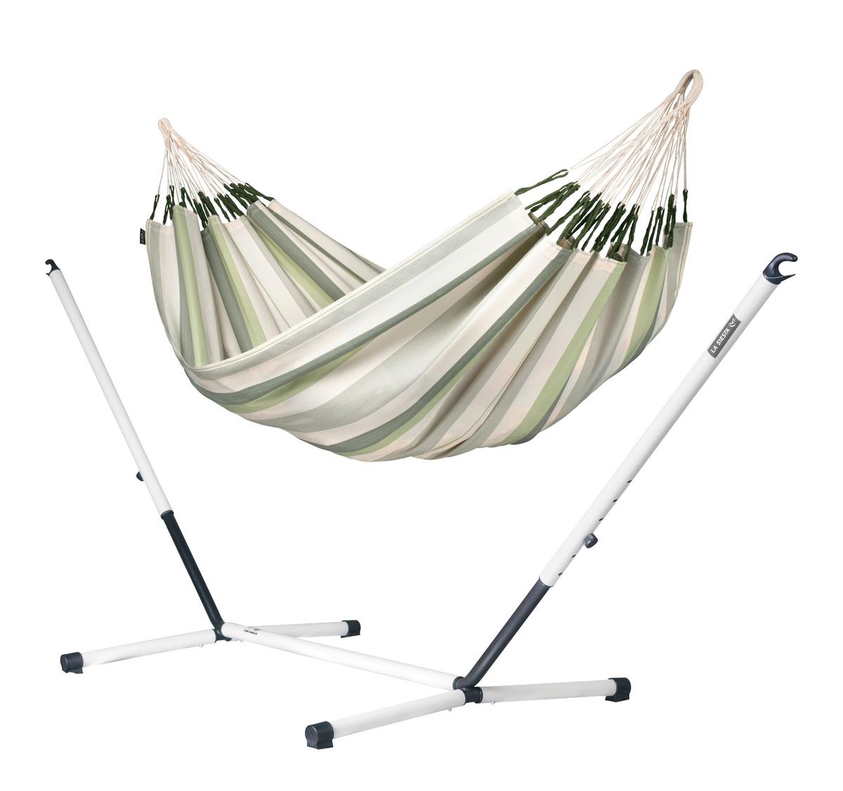 Hängematte Classic Double Hammock Outdoor Weiß/Grün - Weiß/Hellgrün, KONVENTIONELL, Textil (160/350cm) - La Siesta