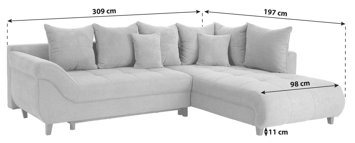 Sedežna Garnitura Mendoza, Siva, Ležišče, Predal - siva/črna, Design, tekstil/les (309/197cm) - Mömax