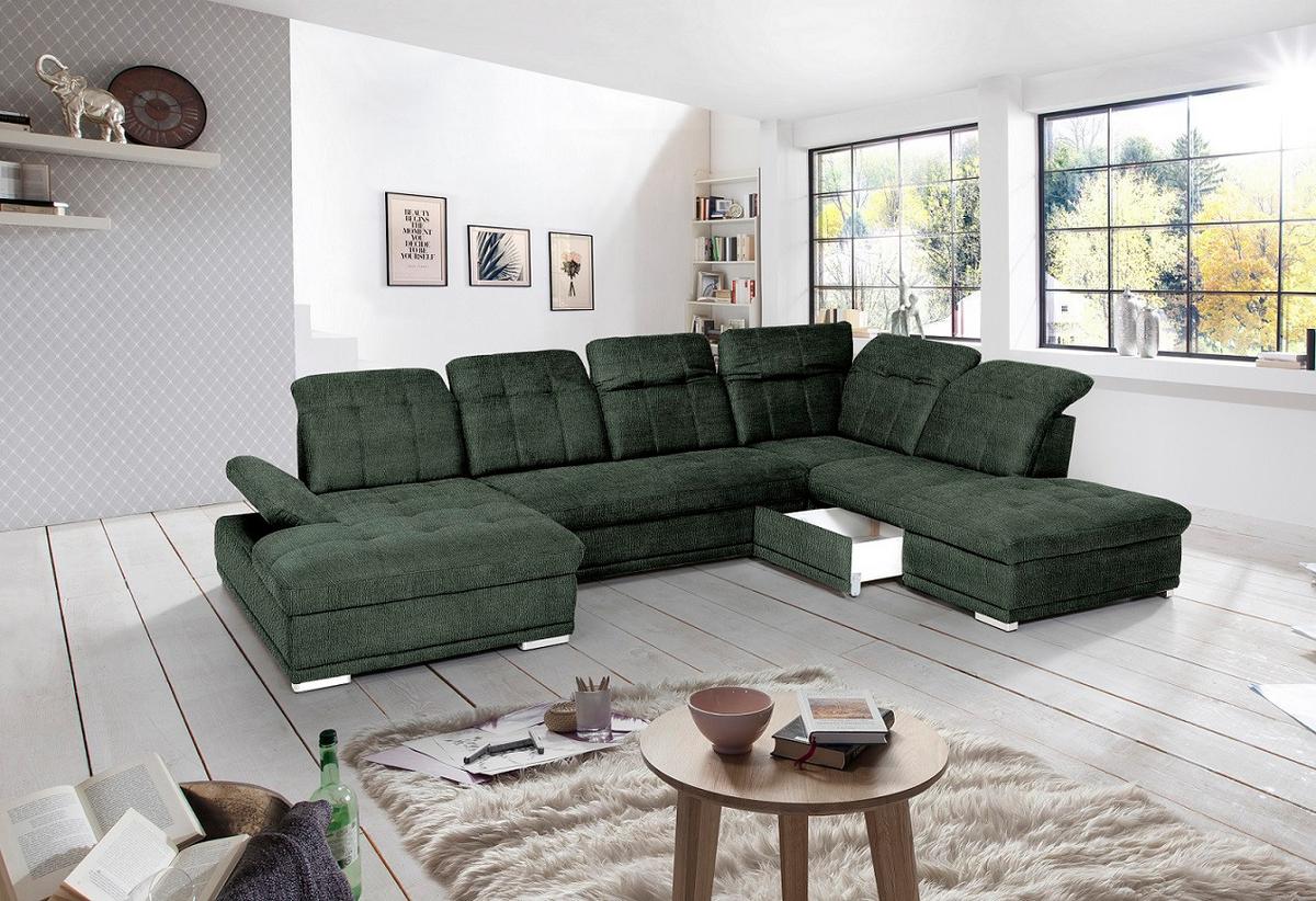 Sarokkanapé Holiday - sötétzöld, Modern, textil (386/86/265cm) - Premium Living
