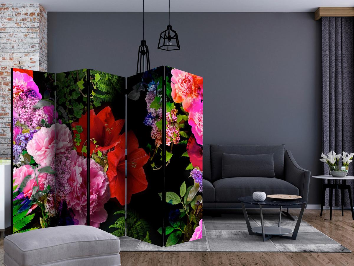 Paravan Summer Evening I, Dvostranski, 5-Delni - rdeča/črna, Basics, tekstil/les (225/172/3cm) - artgeist