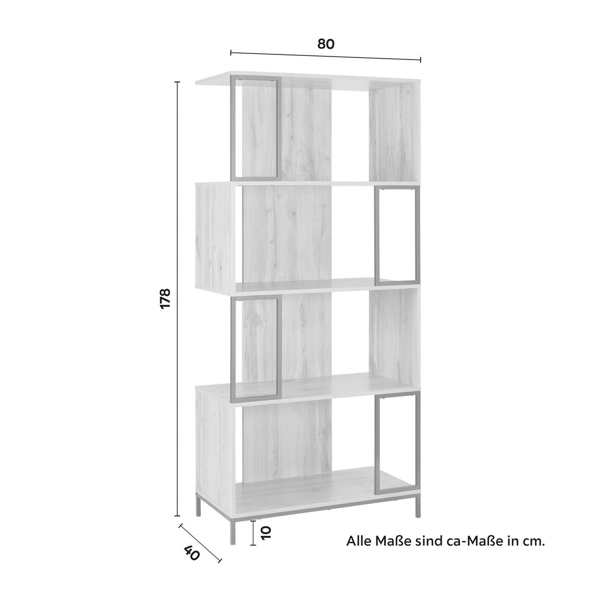 Regal Geny Eichefarben/Schwarz MDF - Eichefarben/Schwarz, MODERN, Metall (80/178/40cm) - Bessagi Home