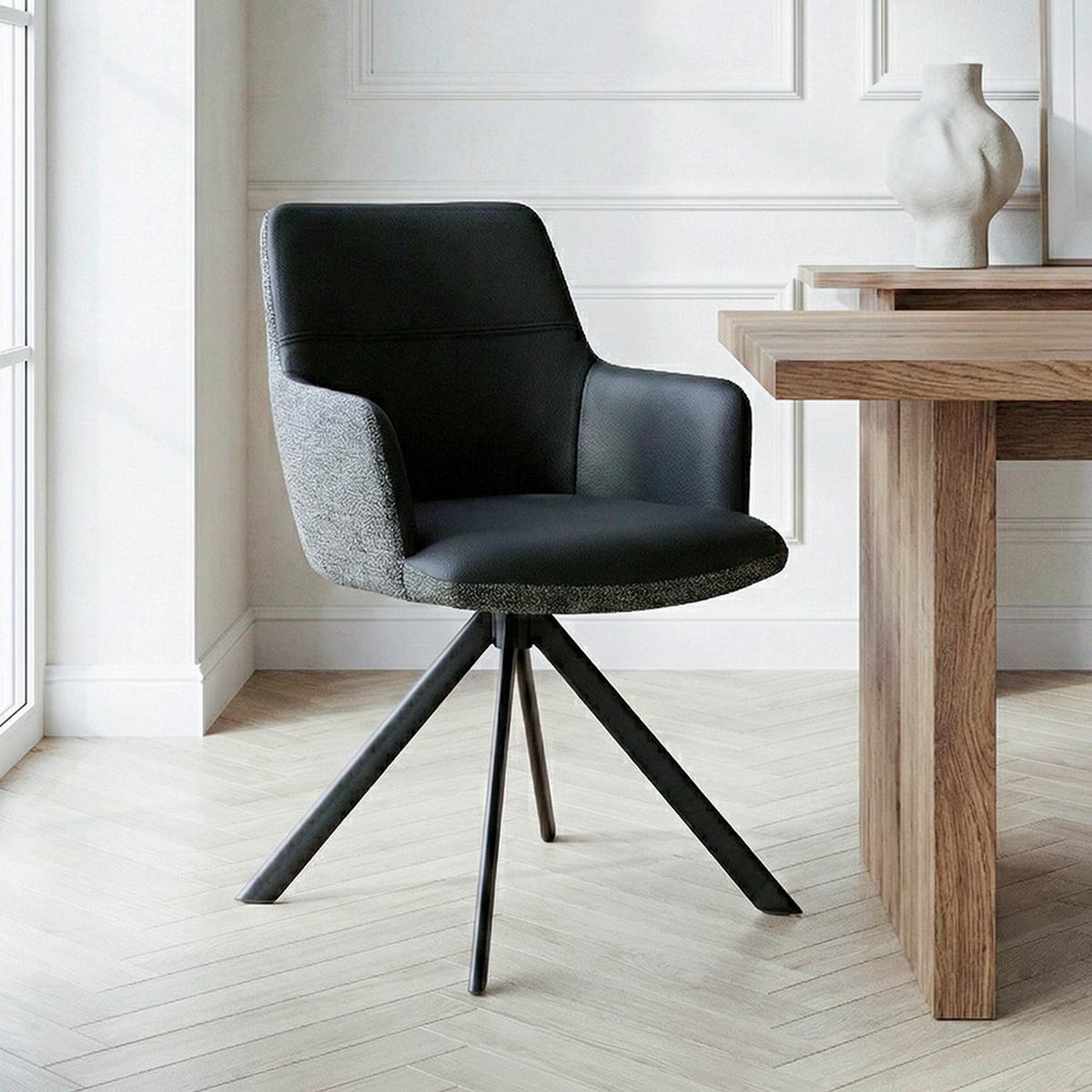 Armlehnstuhl Josy Grau/schwarz - Schwarz/Grau, Design, Leder/Textil (57/86/61cm) - Mömax