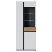 Vitrină NOVENA - alb/culoare lemn stejar, Trend, sticlă/material pe bază de lemn (84/200/40cm) - Modern Living