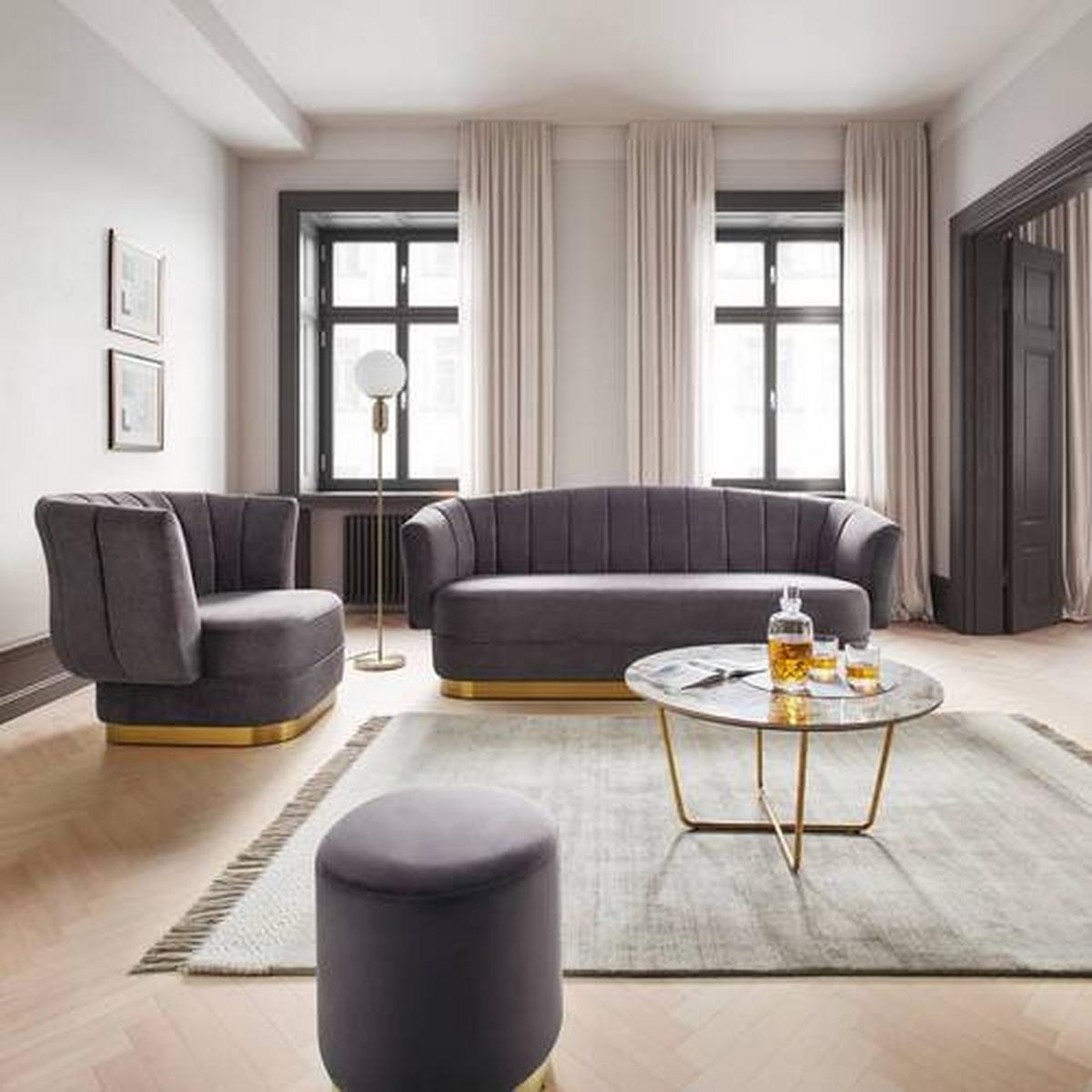 Trosed Anton, Siva, Žamet - zlate barve/siva, Moderno, kovina/tekstil (225/90/85cm) - Bessagi Home